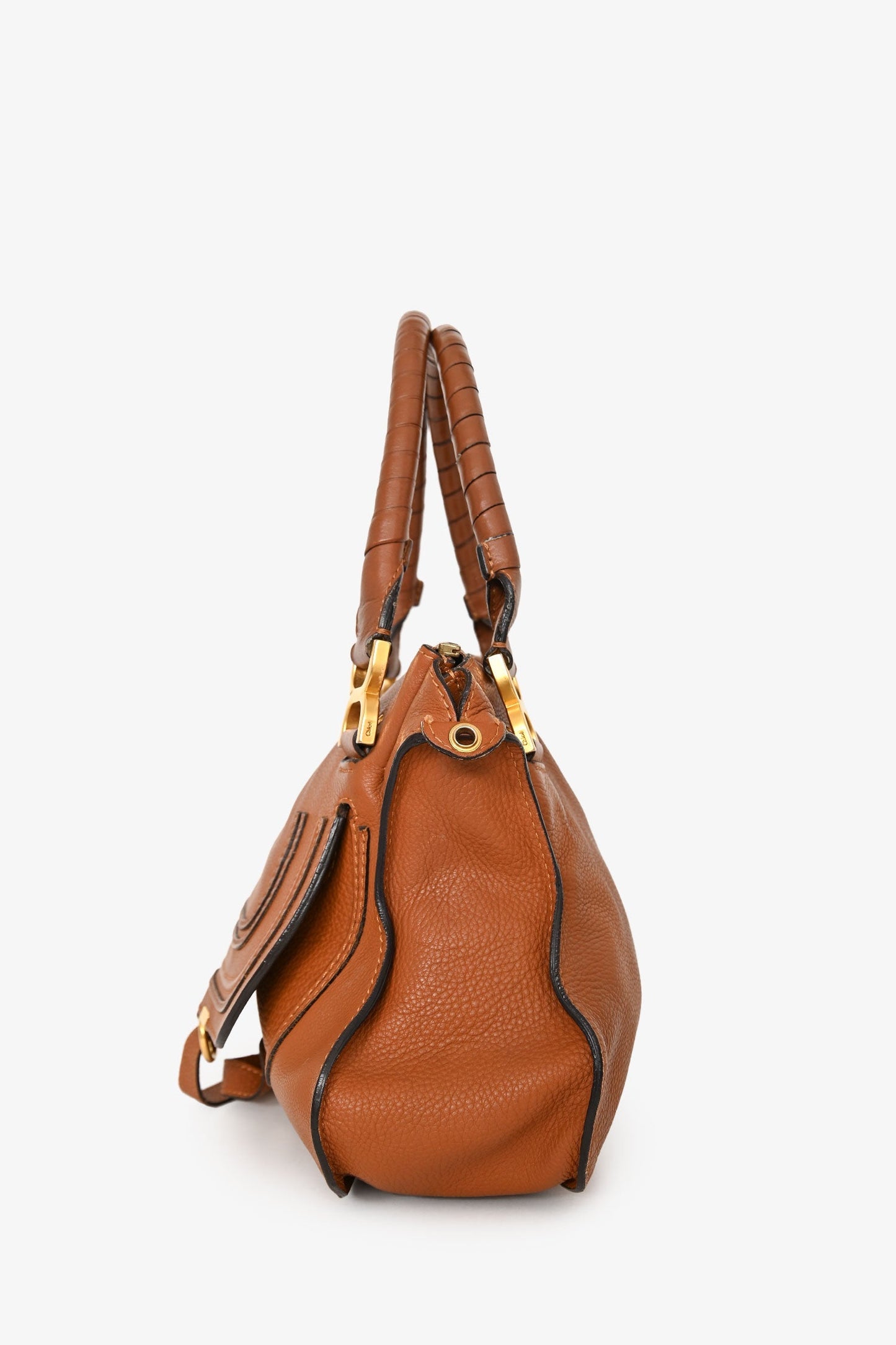 Chloe Brown Leather Medium Marcie Shoulder Bag with Strap