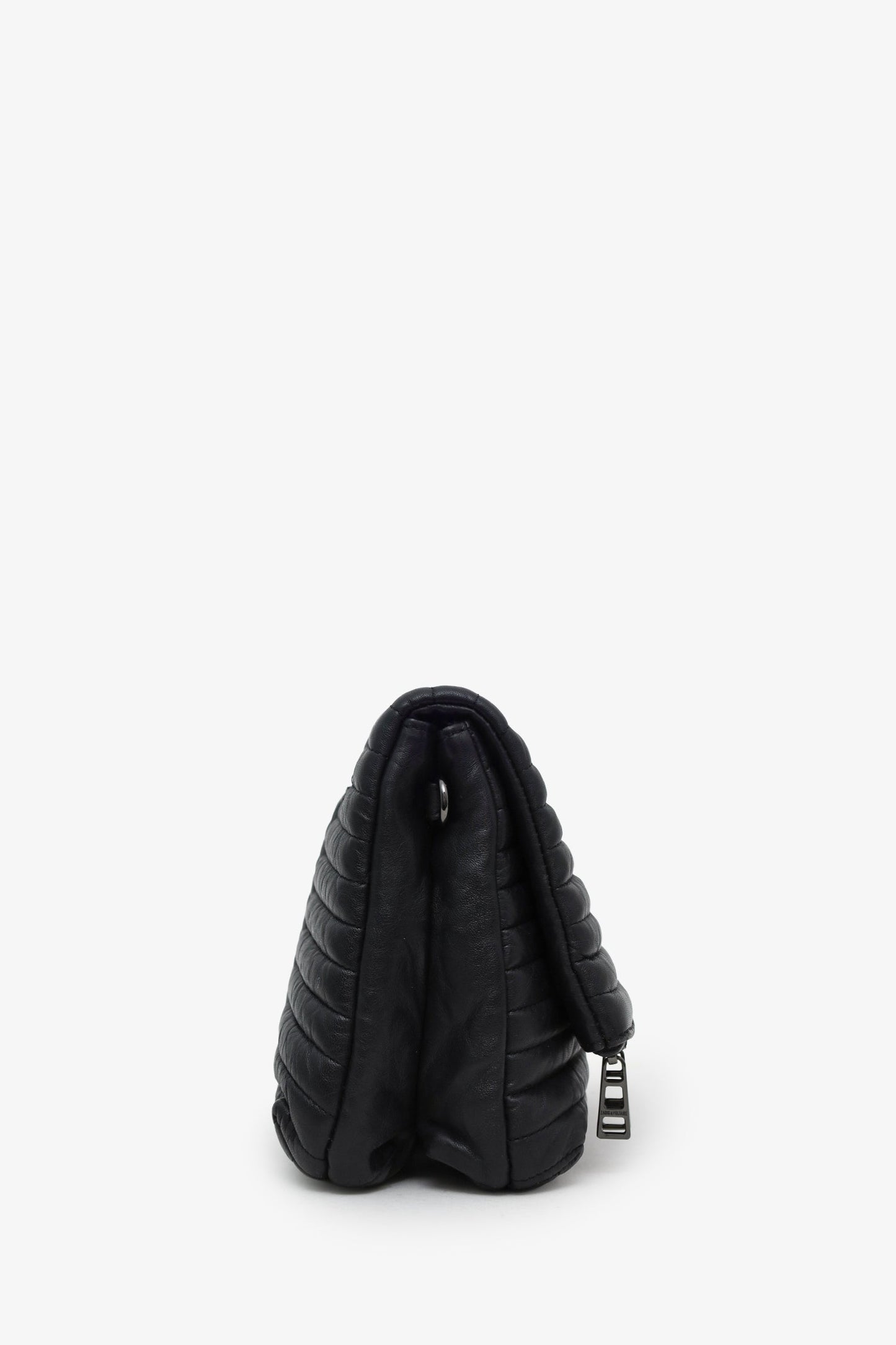 Zadig & Voltaire Black Quilted Leather Rocky Mat Clutch with Chain