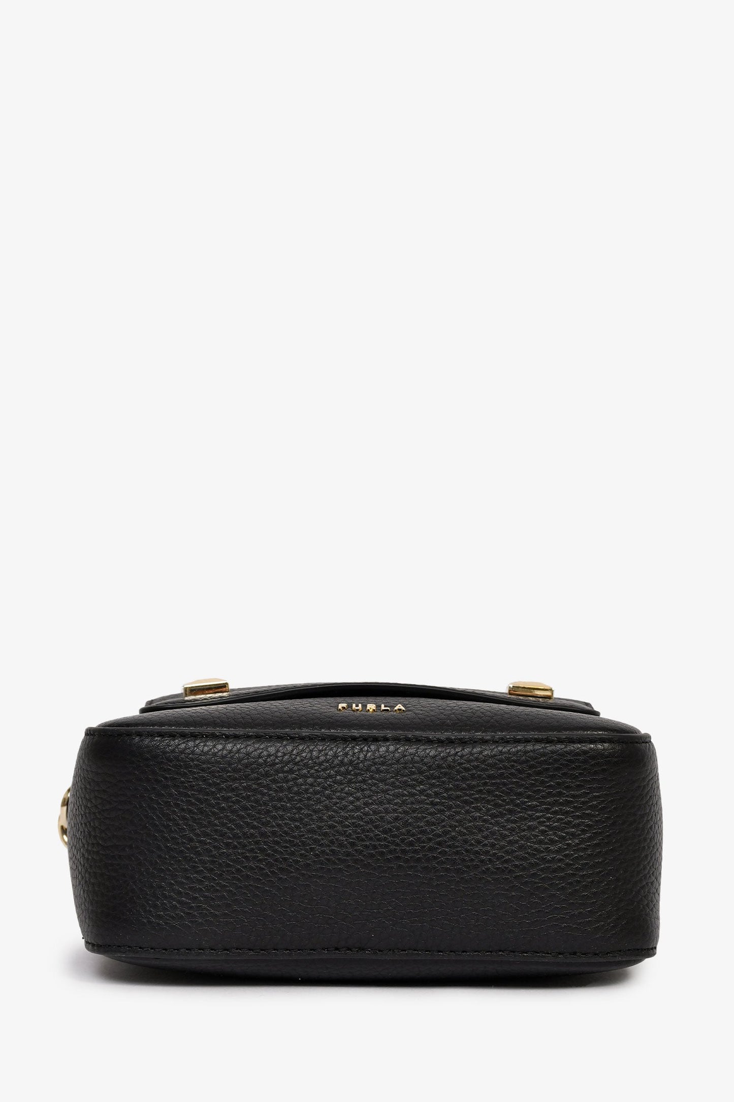 Furla Black Grained Leather Stud Camera Crossbody Bag