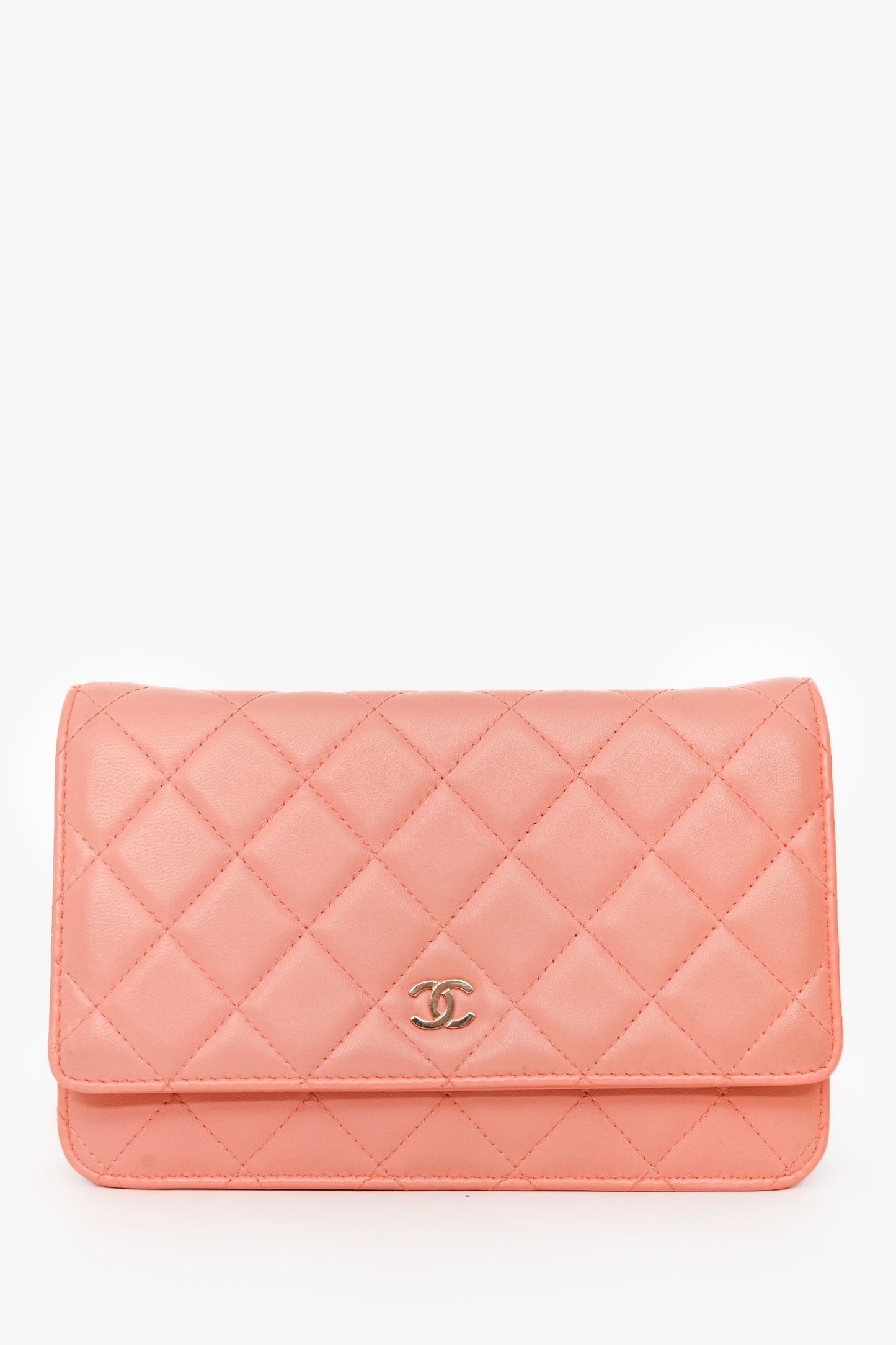Chanel™ 2012 Peach Orange Leather Quilted 'Classic' Wallet On Chain