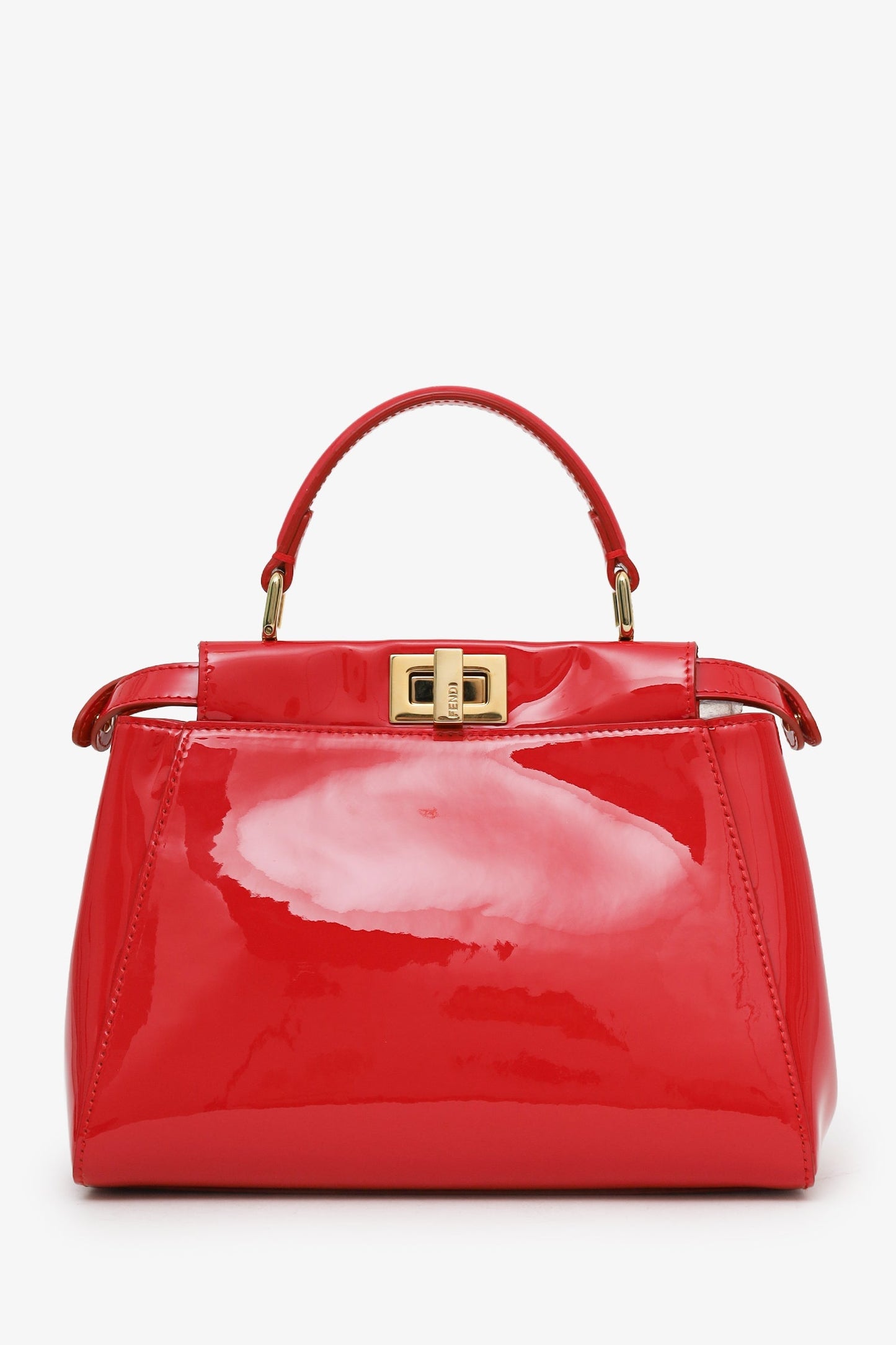 Fendi Red Patent Leather Peekaboo Mini Satchel Bag With Strap