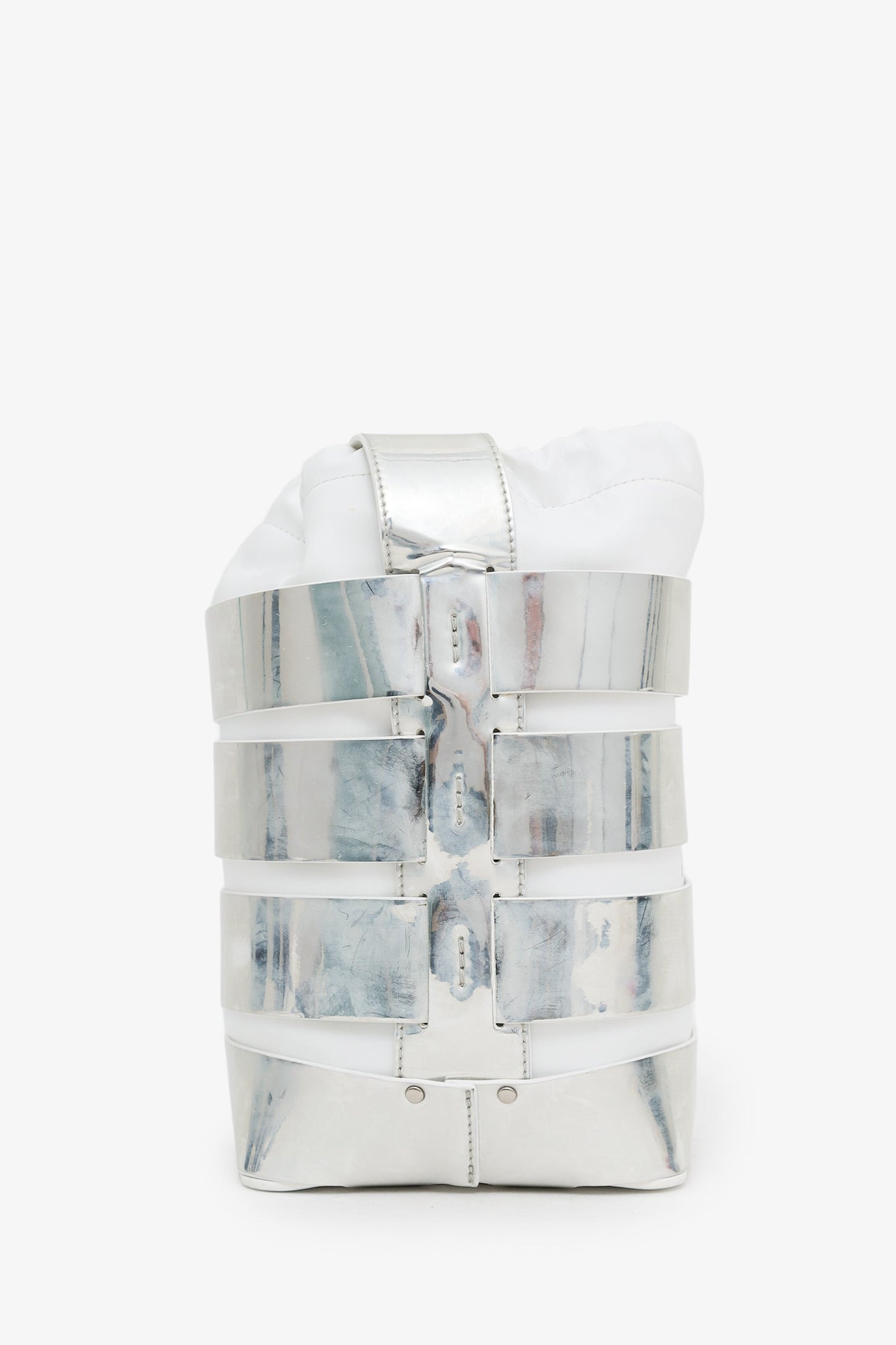 Paco Rabanne Silver Metallic Cage Leather Hobo Mini Bucket Bag