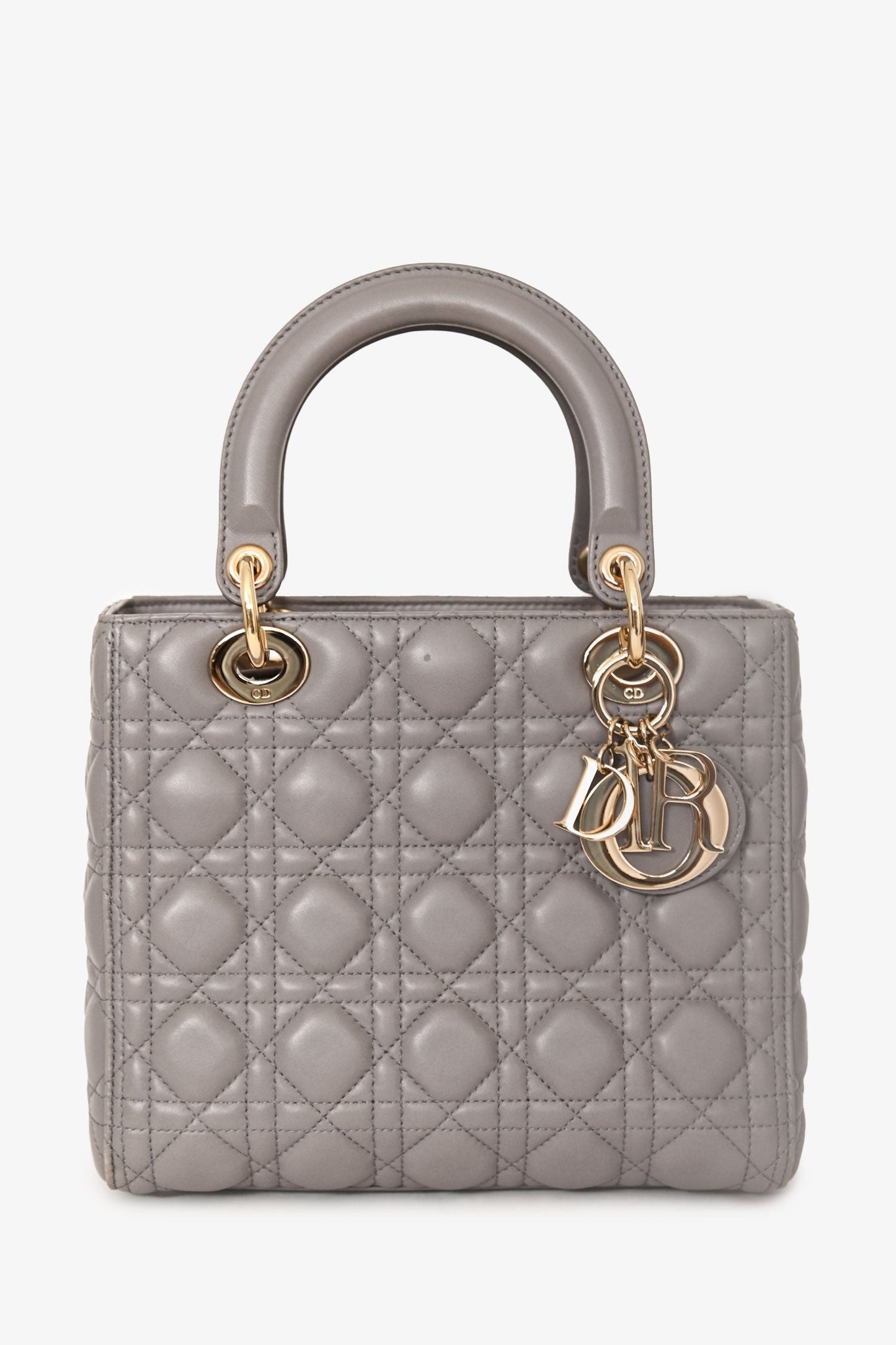 Christian Dior 2017 Grey Nappa Leather Medium Lady Dior With Strap