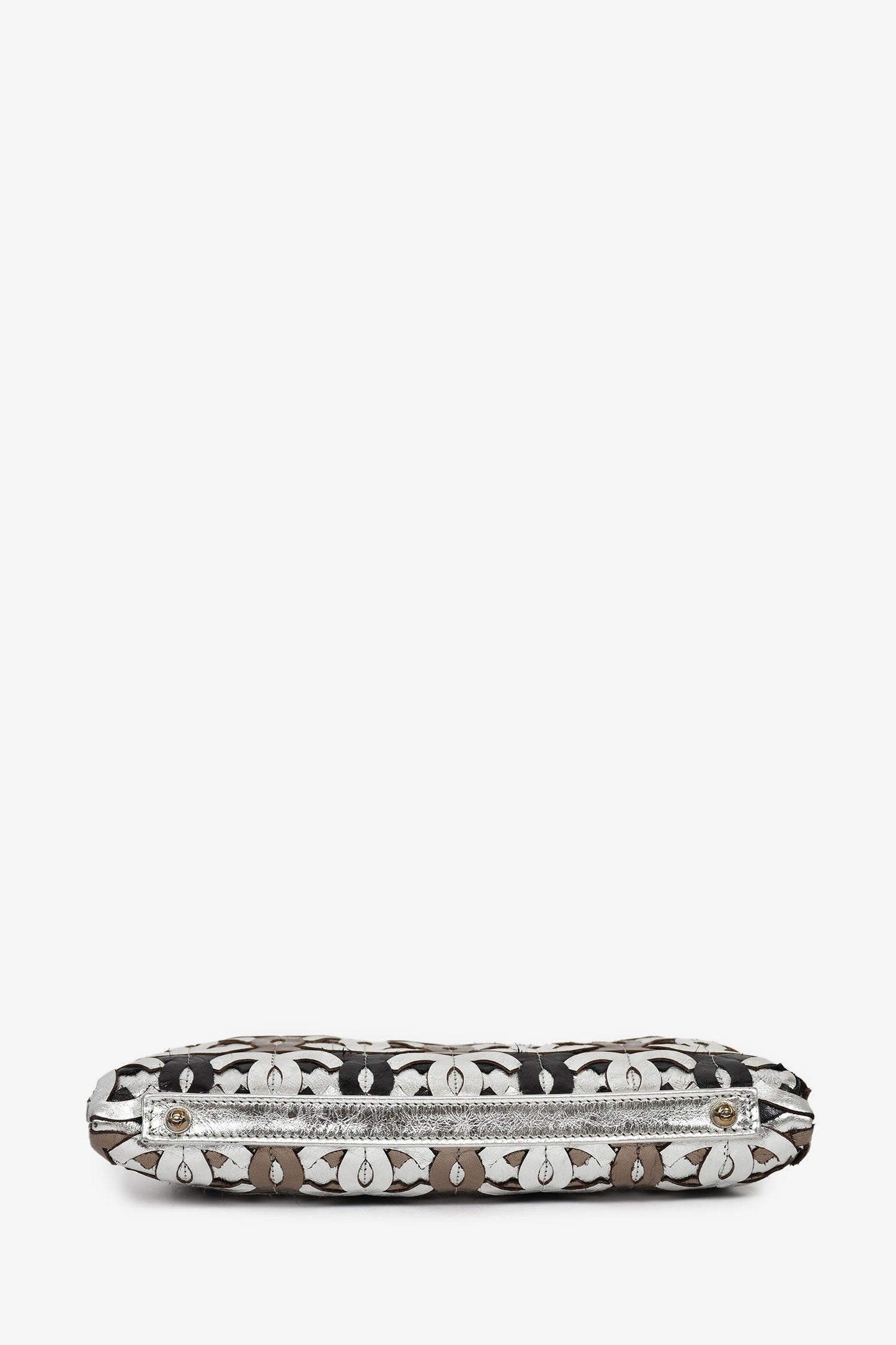 Chanel™ 2008-09 Silver/Black Leather Metallic CC Mixed Frame Clutch