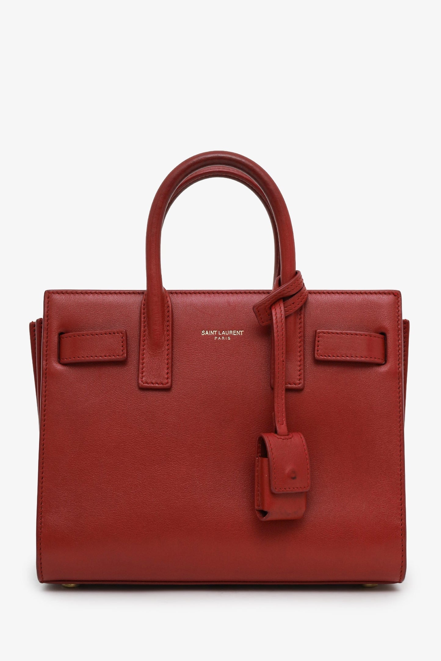Saint Laurent Burgundy Leather Sac De Jour Nano Tote Bag With Strap