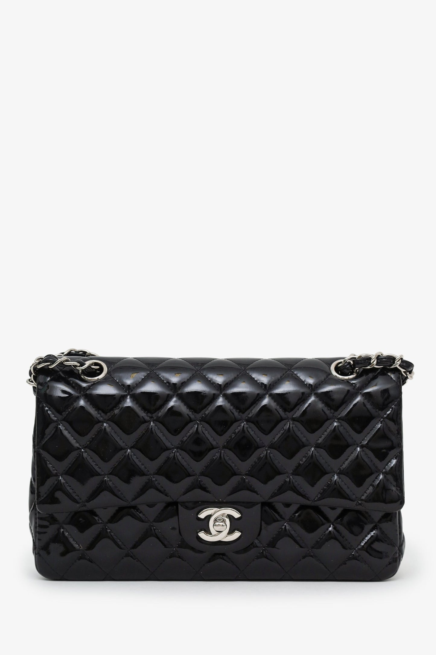 Chanel™ 2012-13 Black Quilted Patent Leather Medium Double Flap