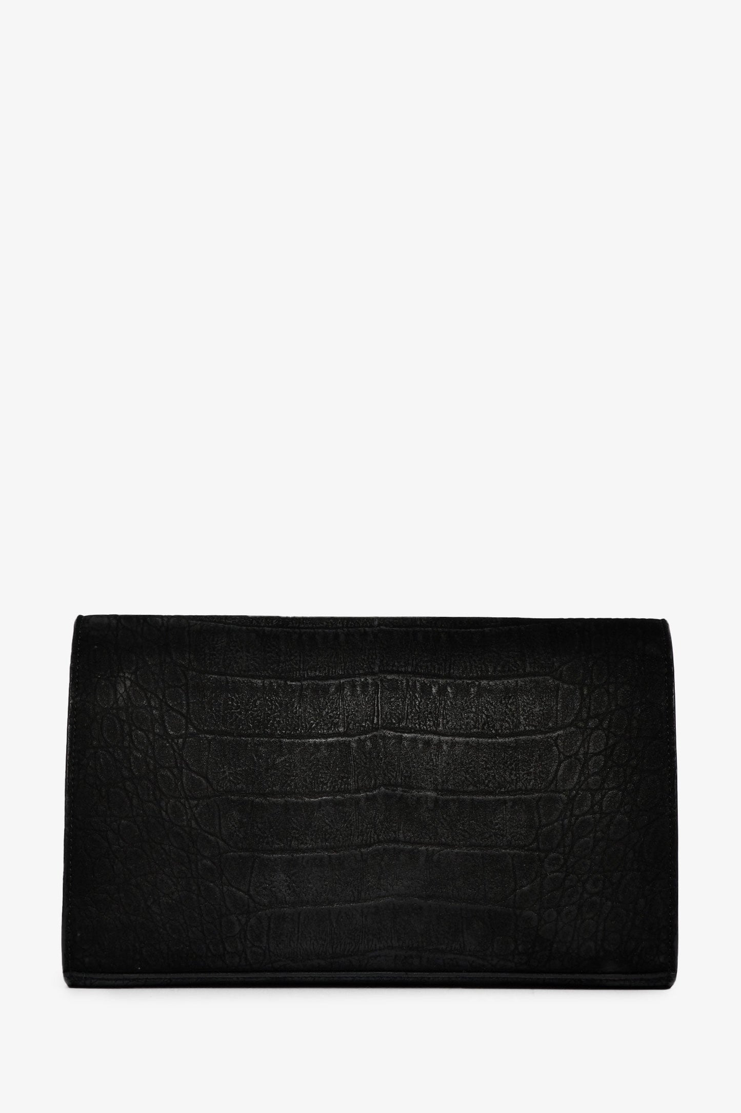 Saint Laurent Black Suede Croc Embossed Cassandre Wallet On Chain Crossbody