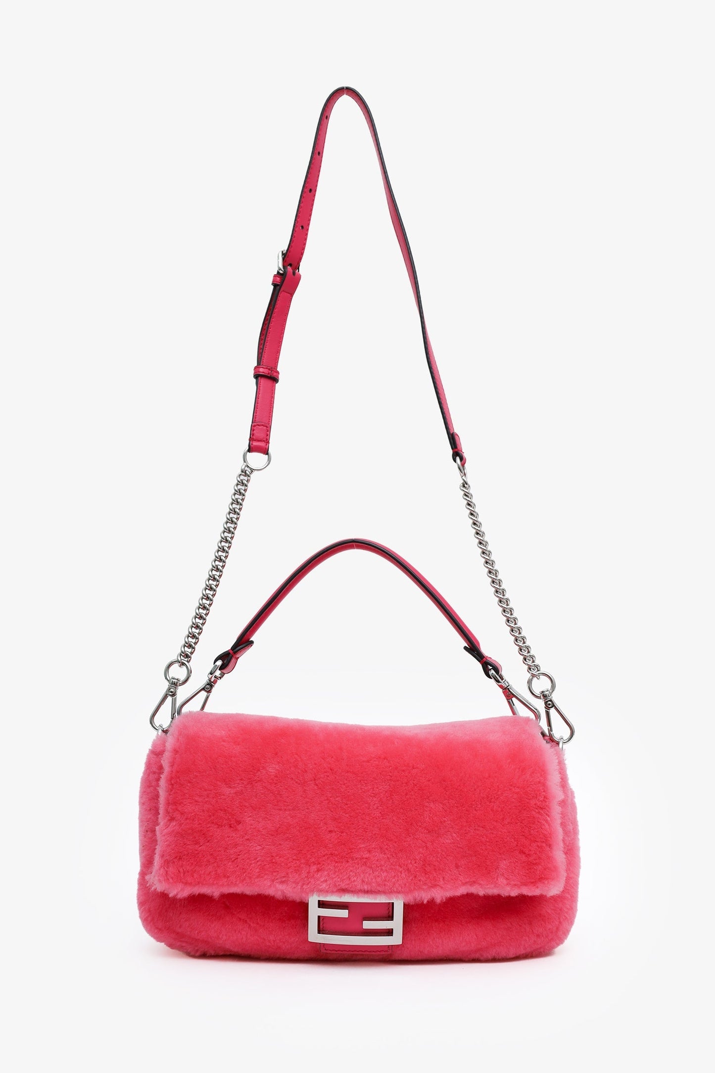 Fendi Pink Shearling Baguette NM Shoulder Bag