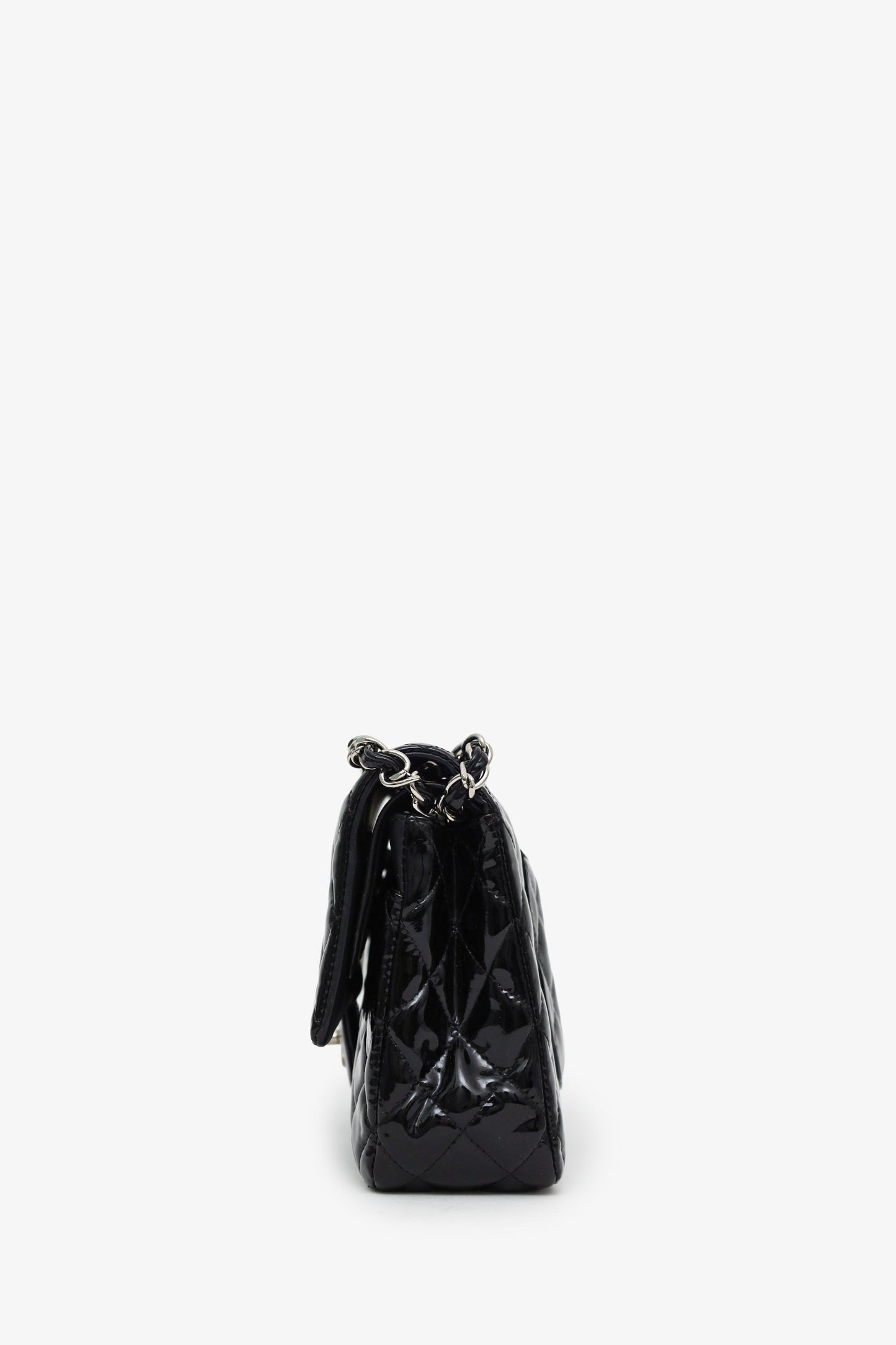 Chanel™ 2012-13 Black Quilted Patent Leather Medium Double Flap