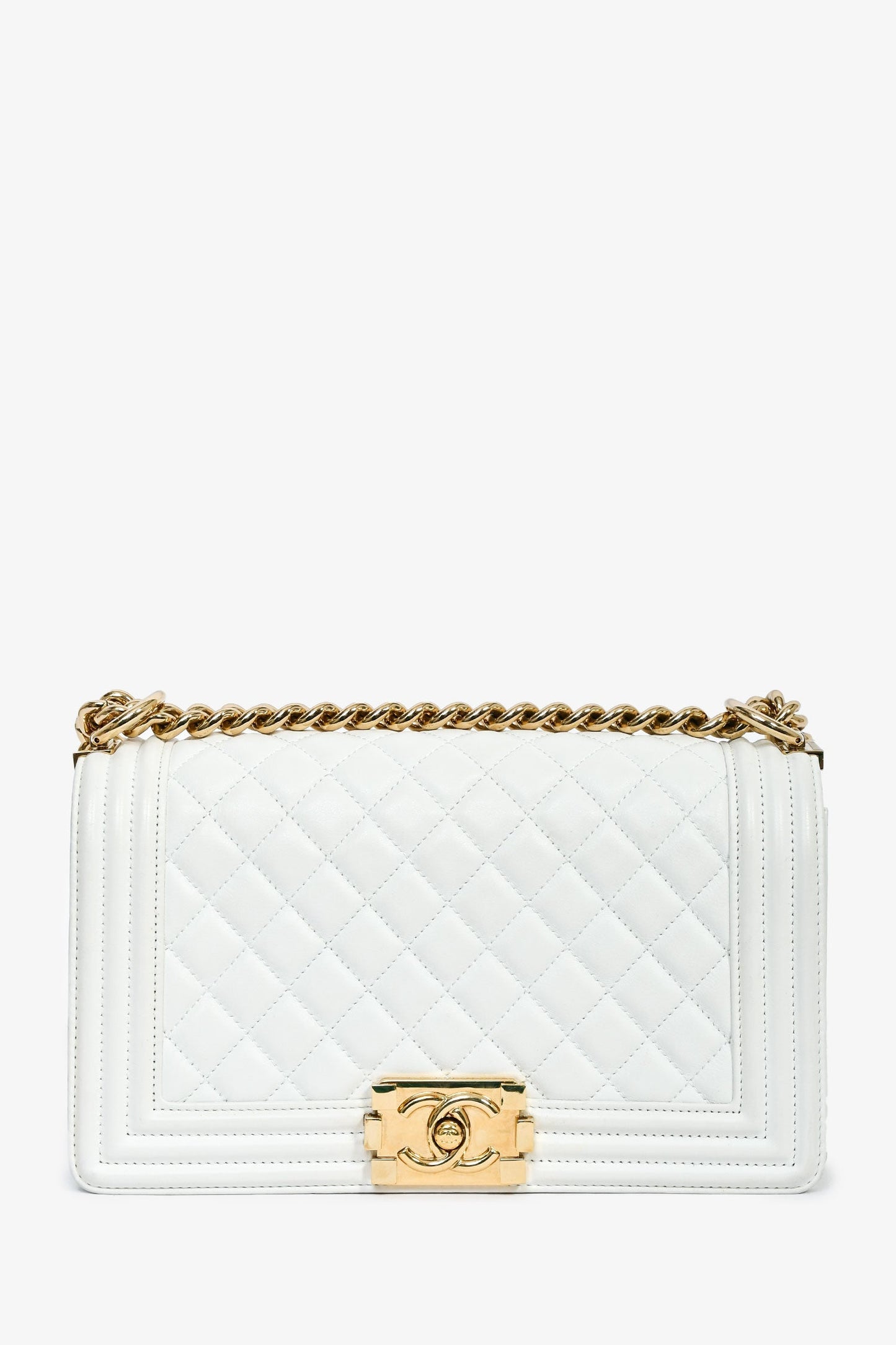 Chanel™ 2017 18 White Quilted Lambskin Medium Boy Bag
