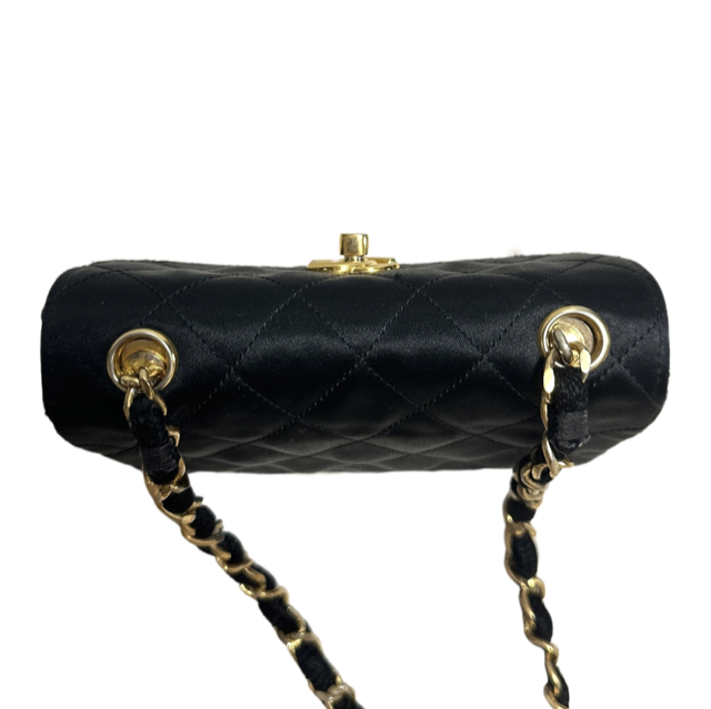 Chanel  1986 1988 Cf Black Gold Mini 14 Little Golden Bean Handbag