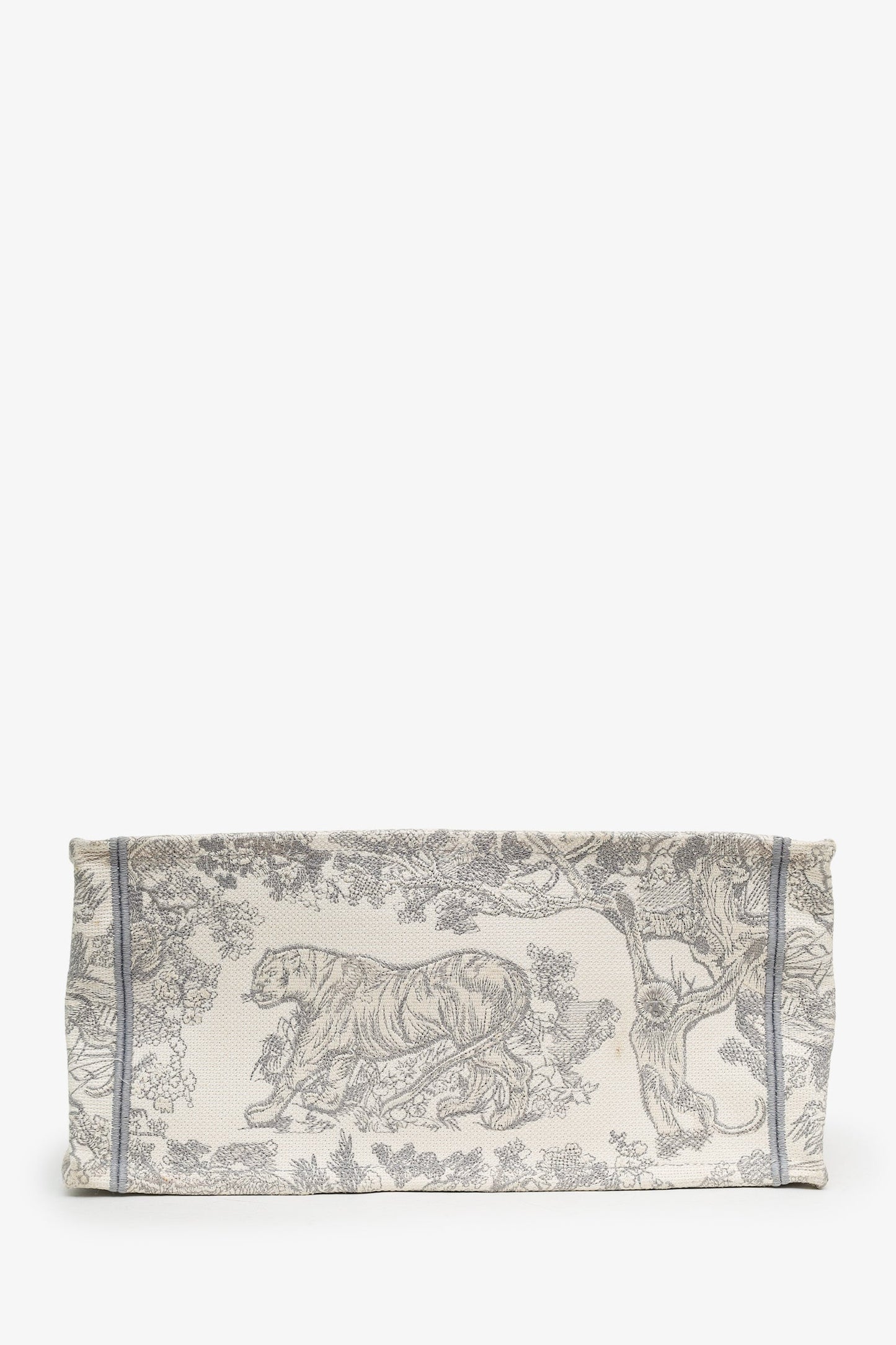 Christian Dior 2020 Grey Canvas Toile de Jouy Embroidered Medium Book Tote
