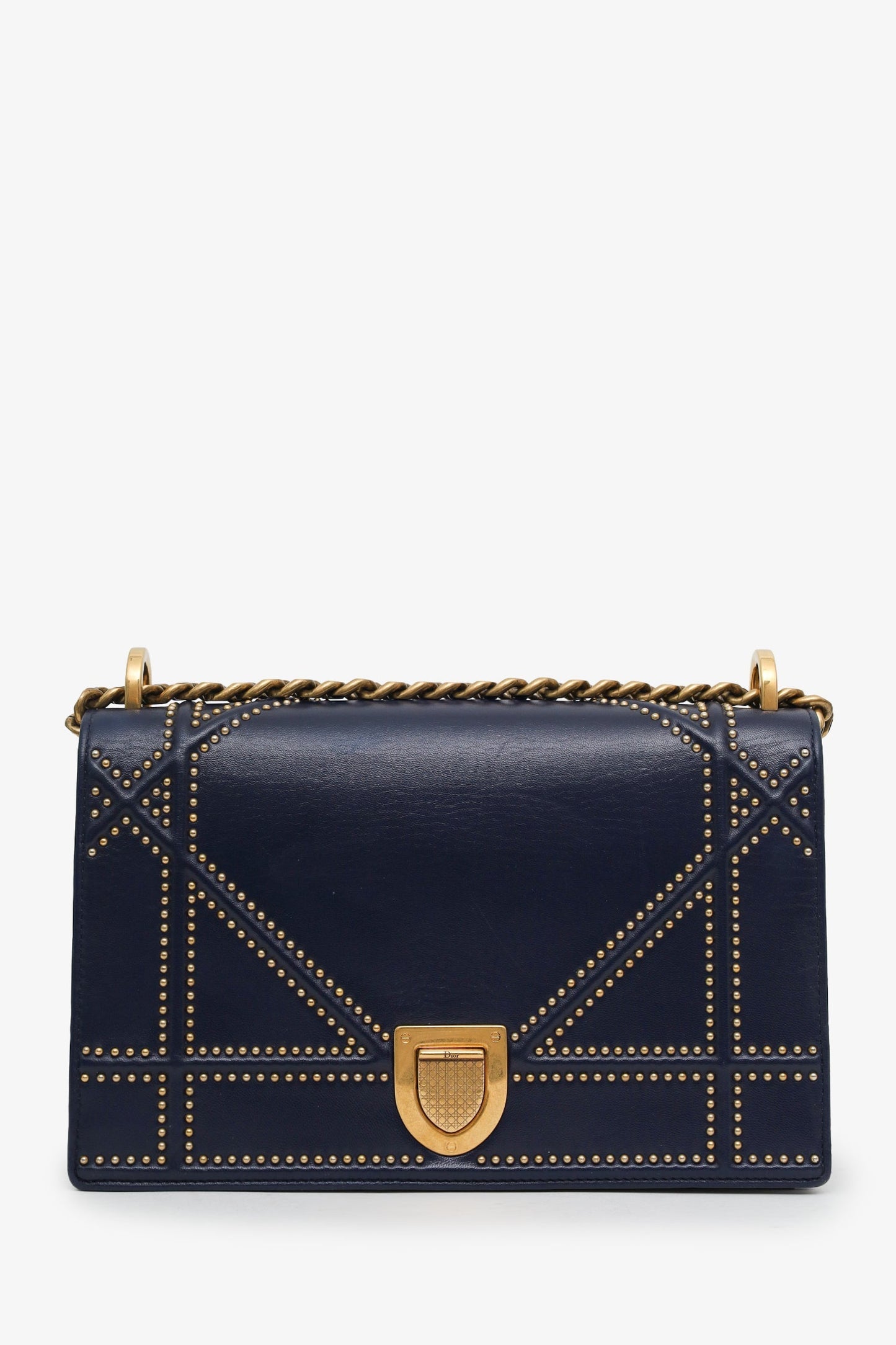 Christian Dior 2018 Navy Blue Leather Studded Diorama Flap Bag