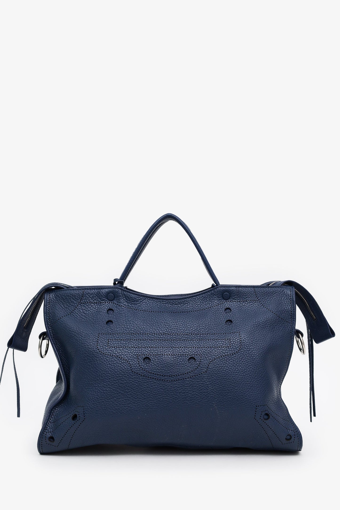 Balenciaga Blue Leather Blackout City Bag With Strap
