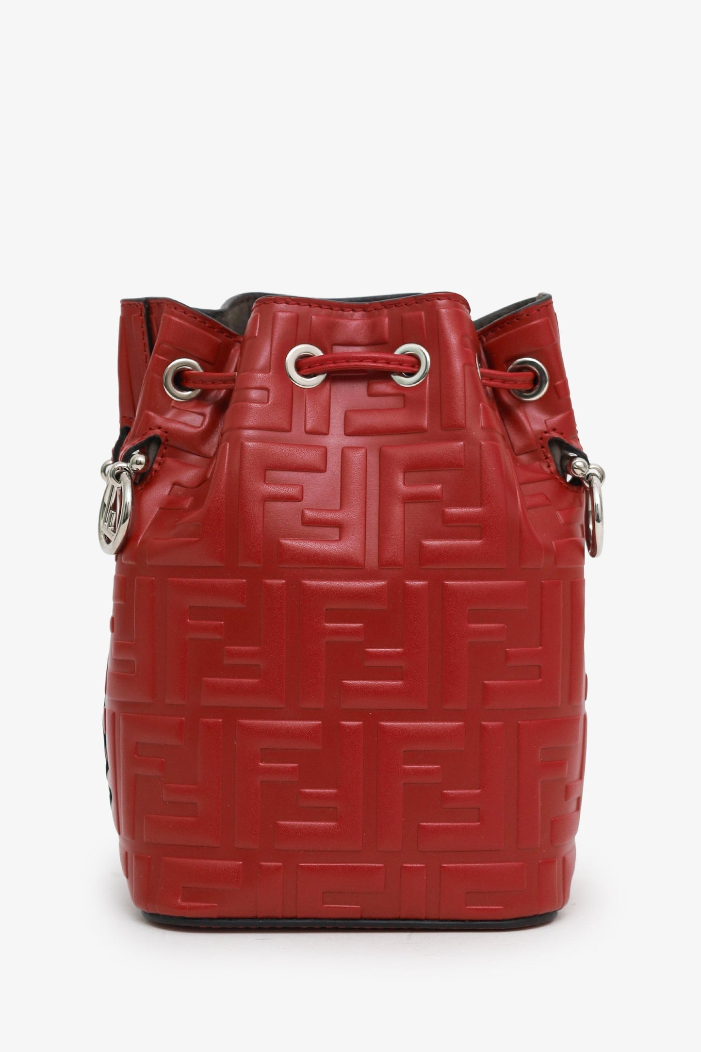 Fendi Red Zucca Leather Mini Mon Tresor Drawstring Bucket Bag