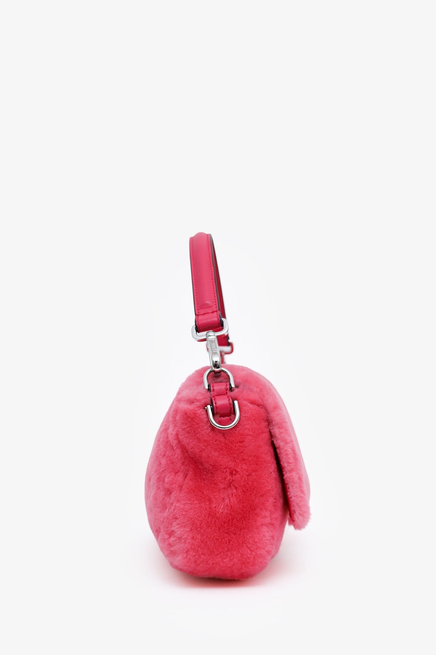 Fendi Pink Shearling Baguette NM Shoulder Bag