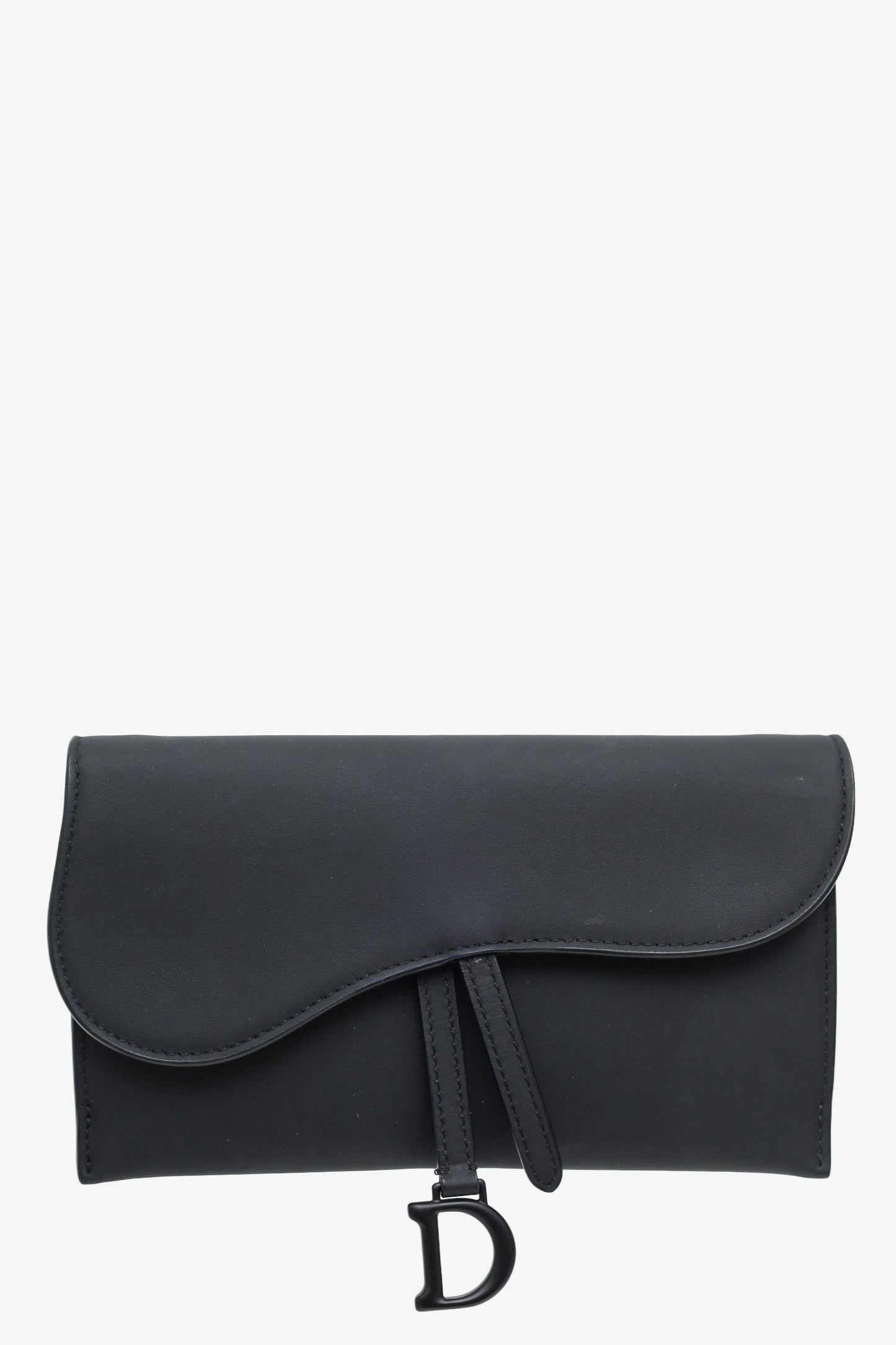 Christian Dior Black Leather Saddle Wallet On Chain Matte Hardware With Pouch