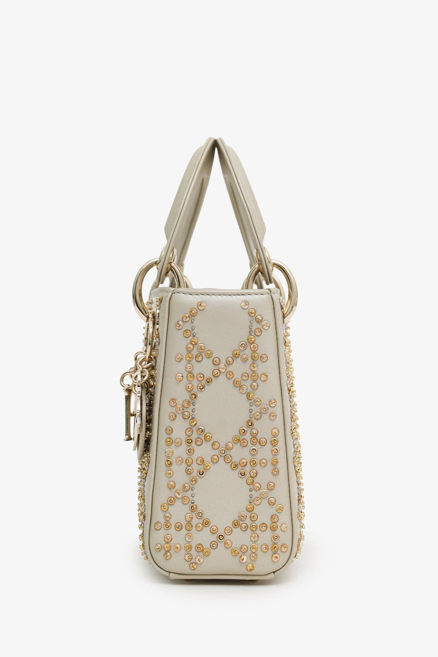 Christian Dior 2023 Platinum Metallic Cannage Lambskin Beaded Embroidery Mini Lady Dior