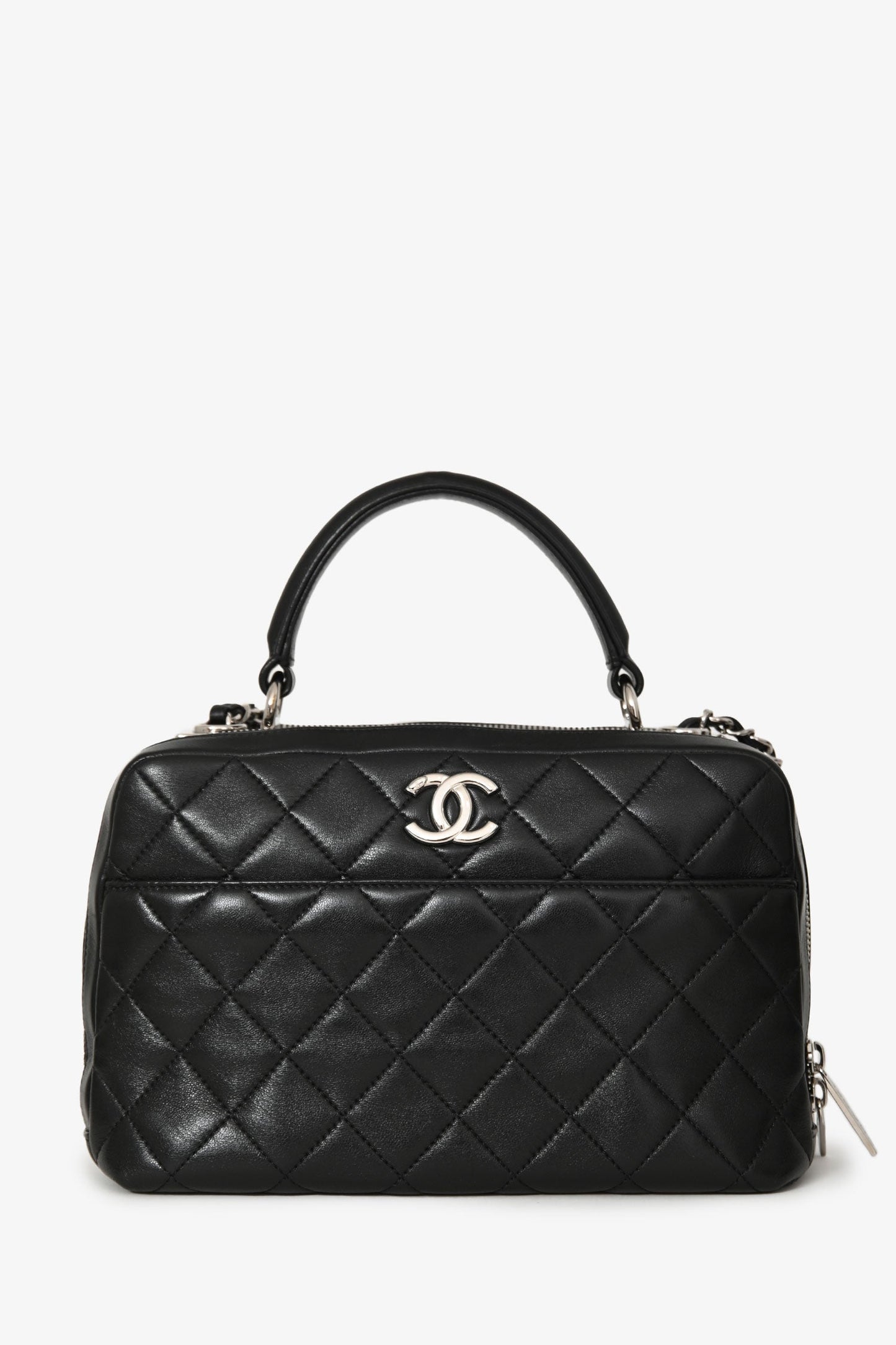 Chanel™ Black Quilted Lambskin Trendy CC Medium Bowling Bag Silver Hardware