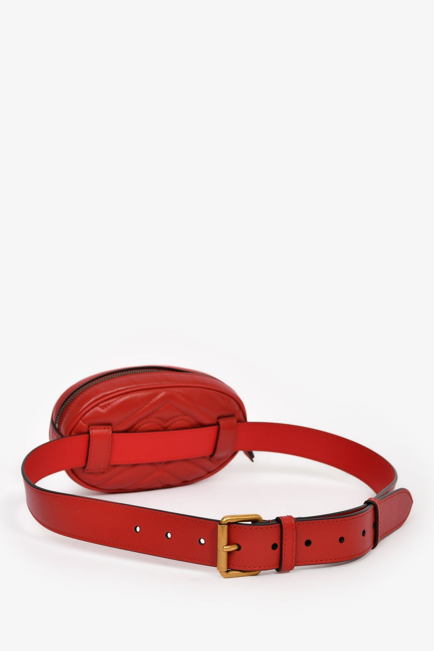 Gucci Red Chevron Leather Marmont Belt Bag