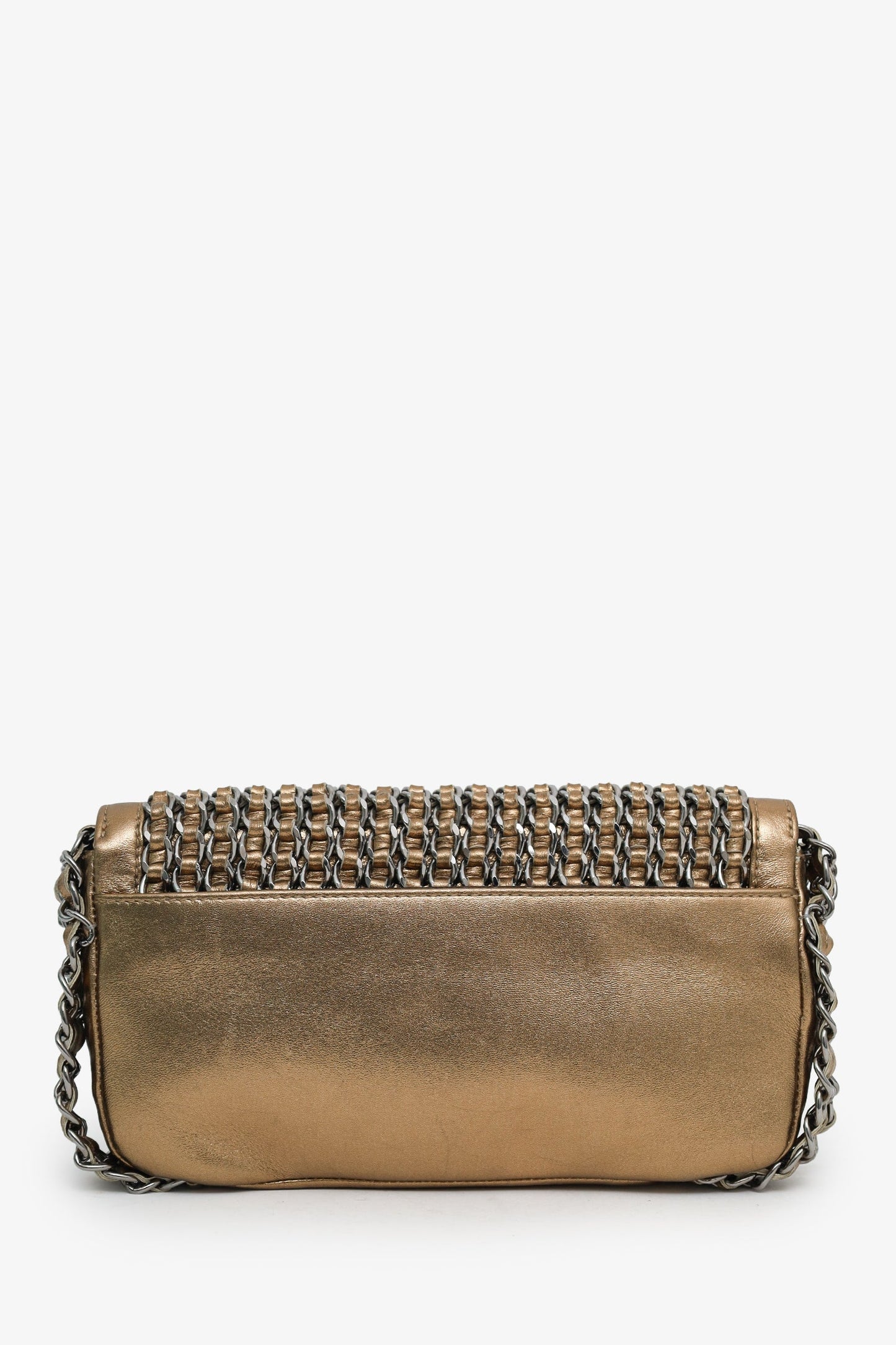 Chanel™ 2004-05 Gold Metallic Leather Triple Chain Flap Bag