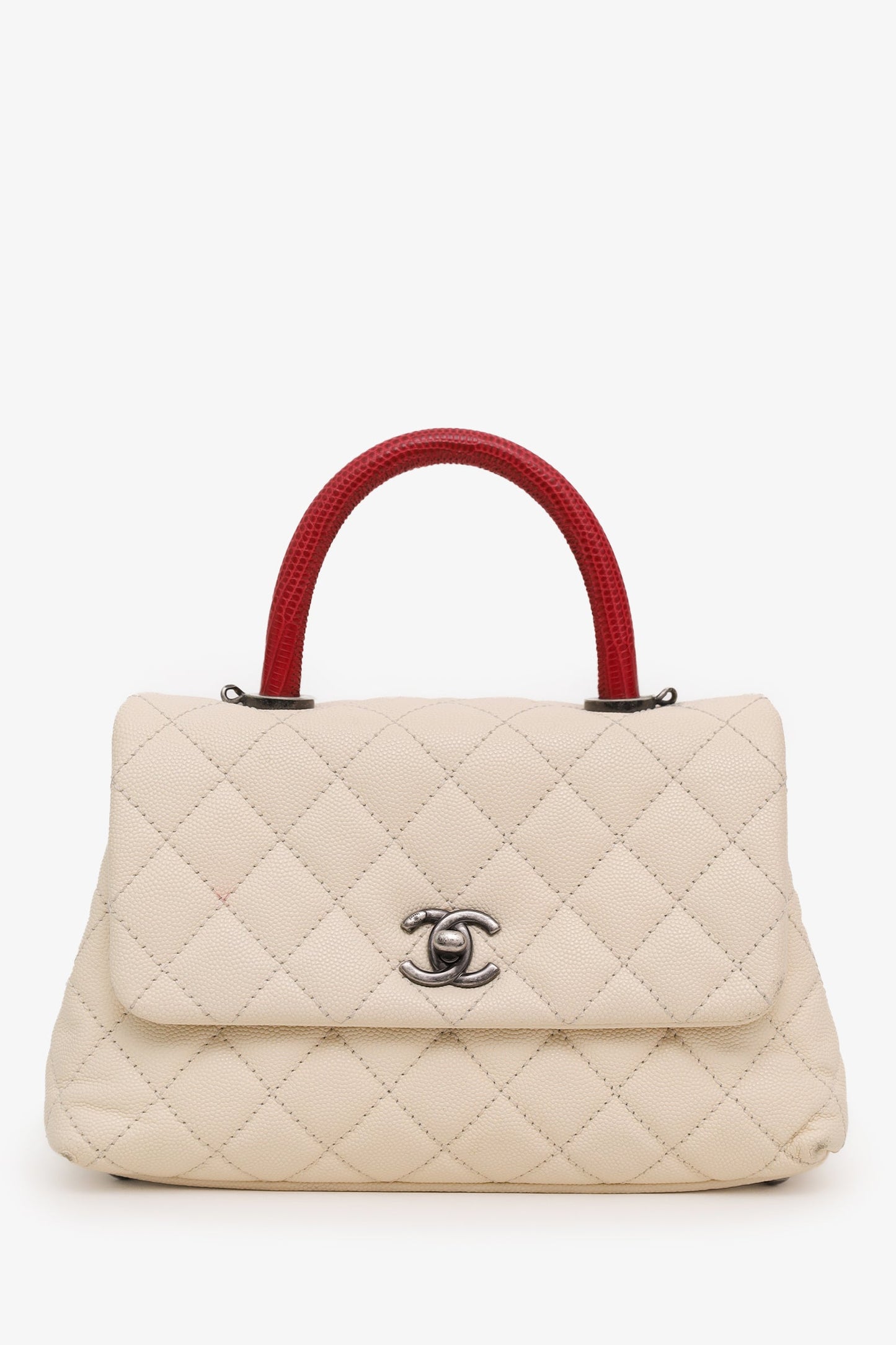 Chanel™ 2016-17 Cream Caviar Leather Quilted Mini Coco Top Handle No Strap