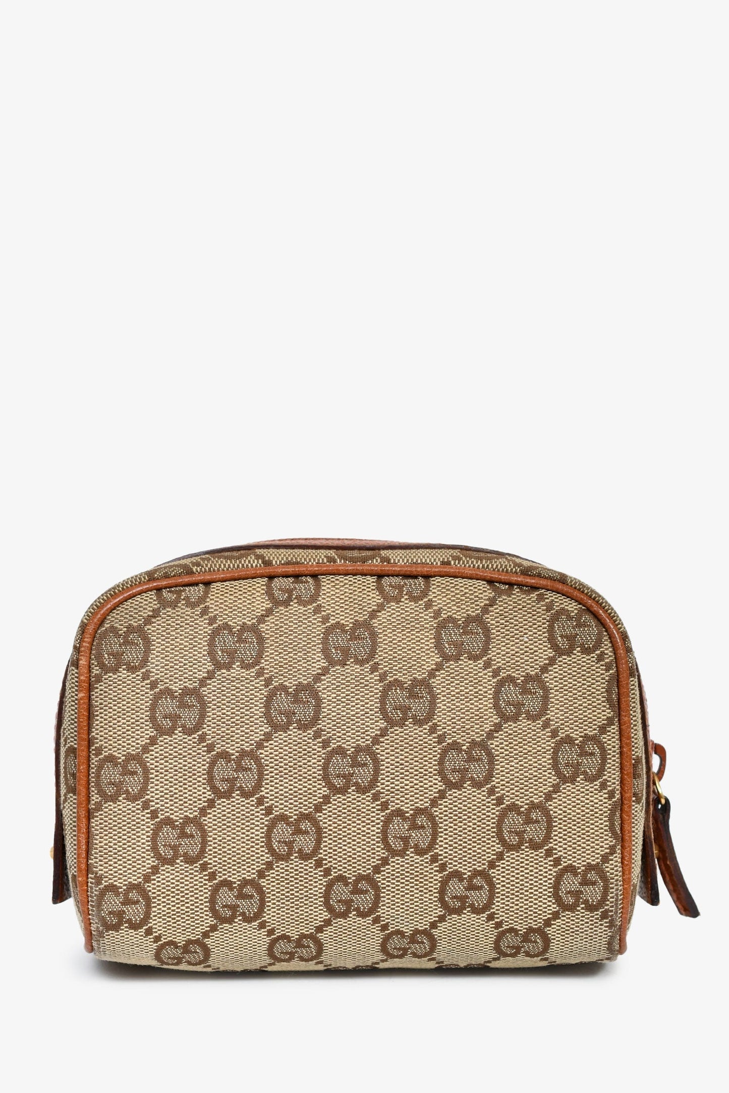 Gucci Tan Monogram Canvas Leather Mini Cosmetic Pouch