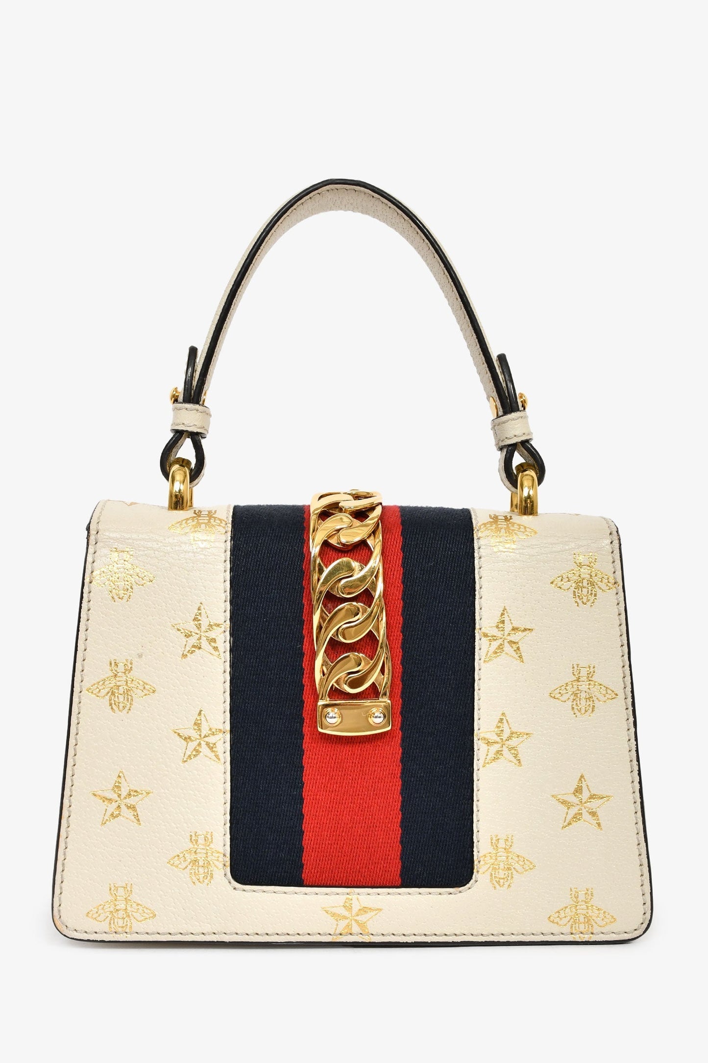 Gucci Cream/Gold Bee Star Print Sylvie Web Bag