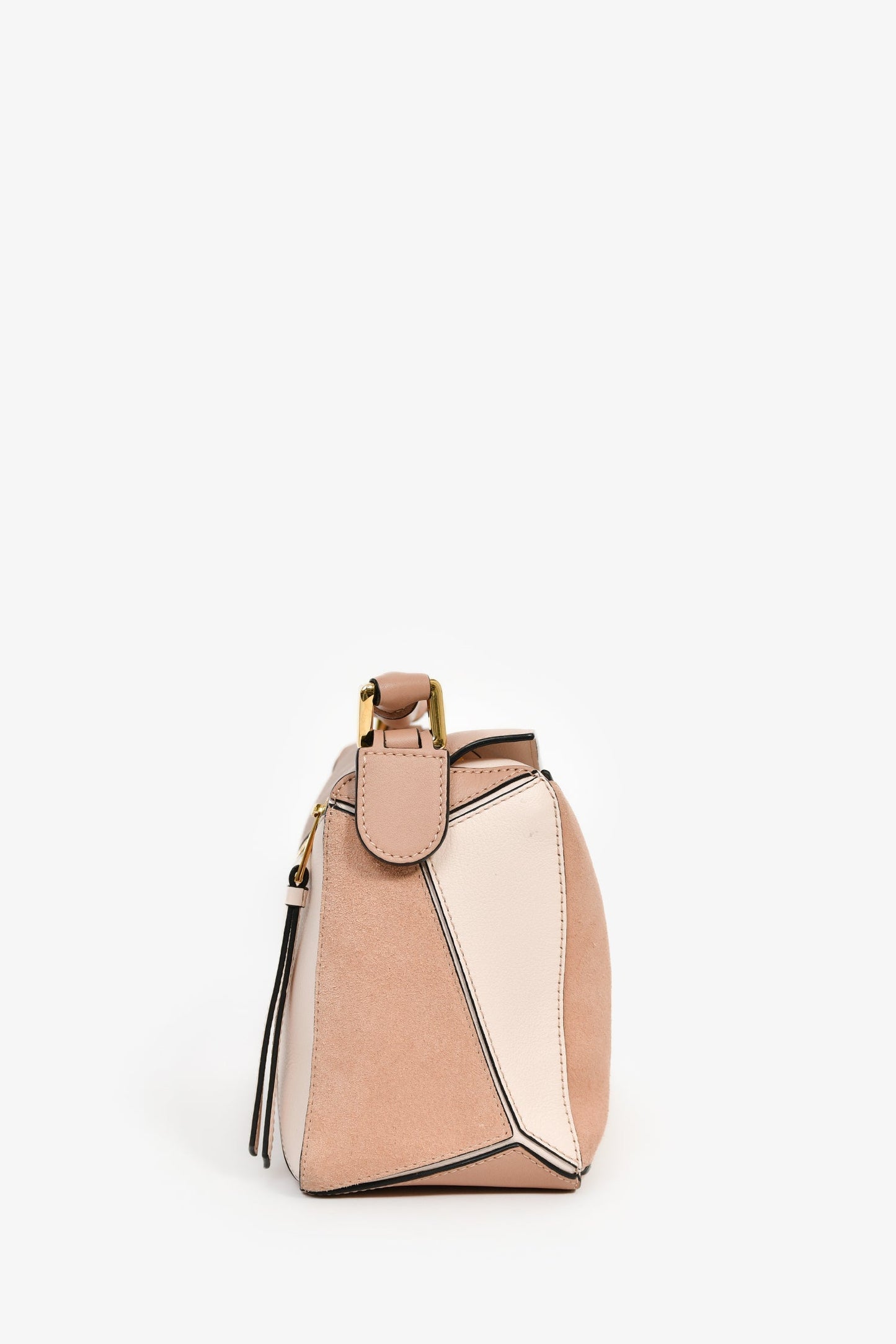 Loewe Light Pink Suede Leather Small Puzzle Bag with Strap