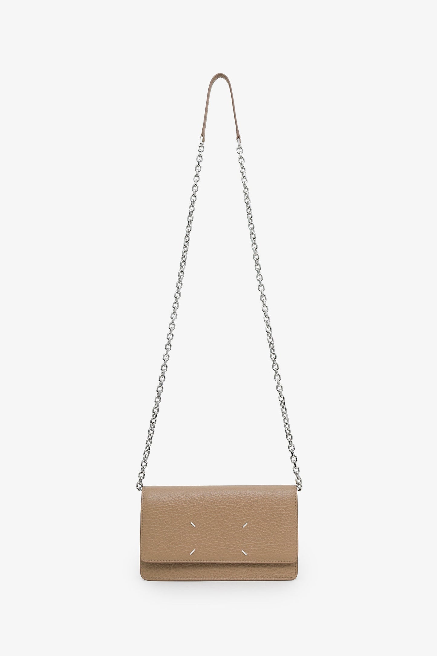 Maison Margiela Beige Grained Four Stitches Leather Wallet On Chain