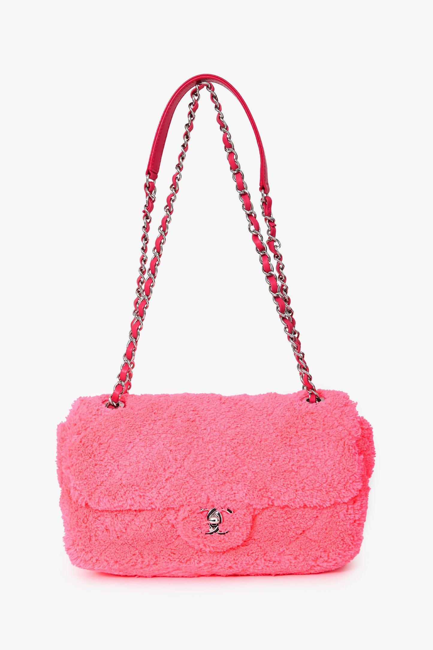 Chanel™ 2019 Neon Pink Terry Cloth Coco Beach Small Flap Bag SHW