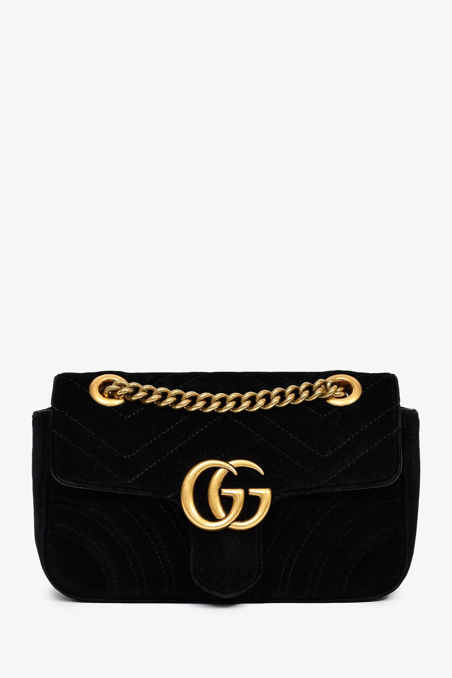 Gucci Black Velvet 'GG Marmont' Small Shoulder Bag