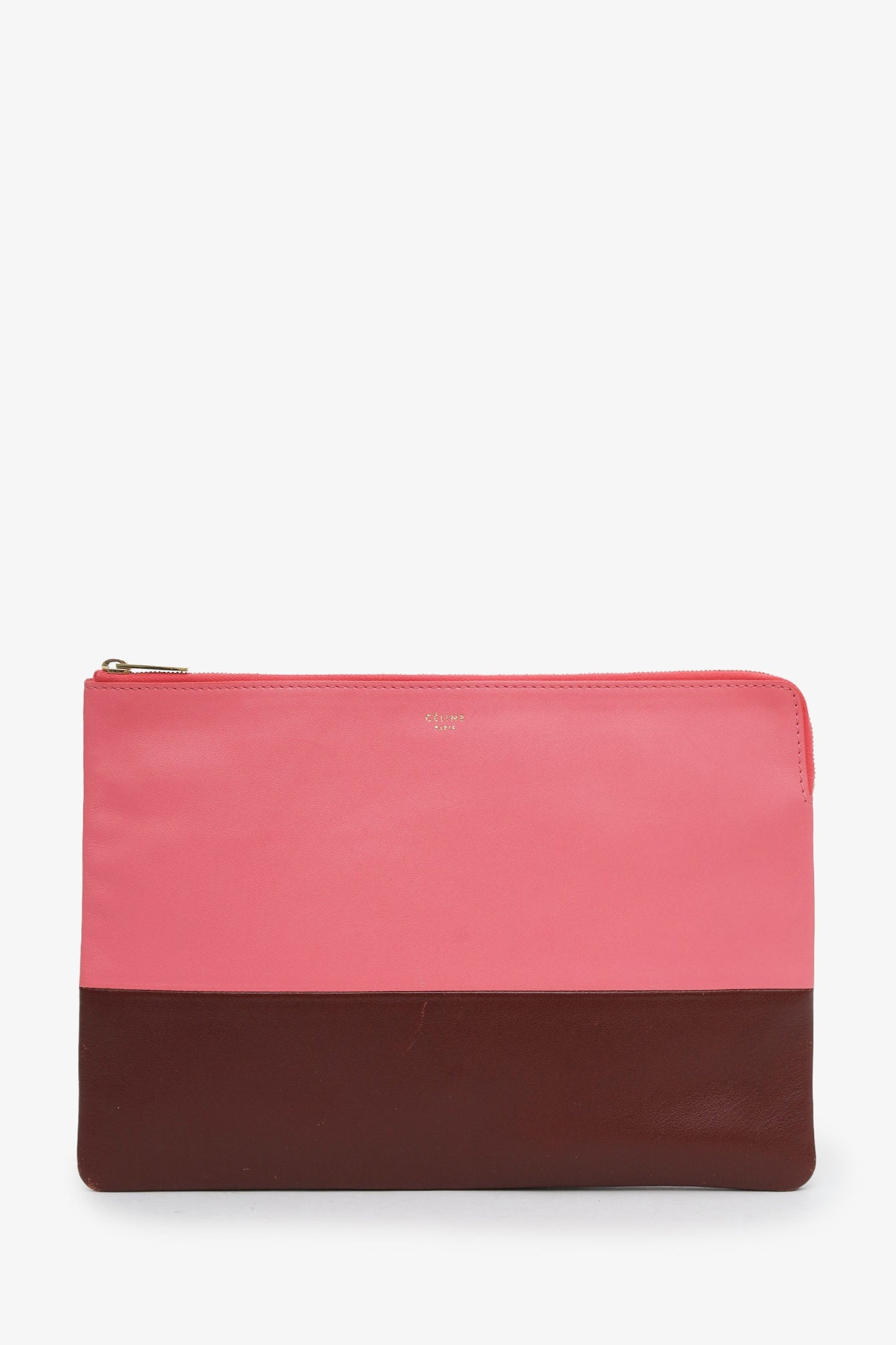 Celine Pink/Burgundy Leather Bi-Colour Solo Pouch Clutch Bag