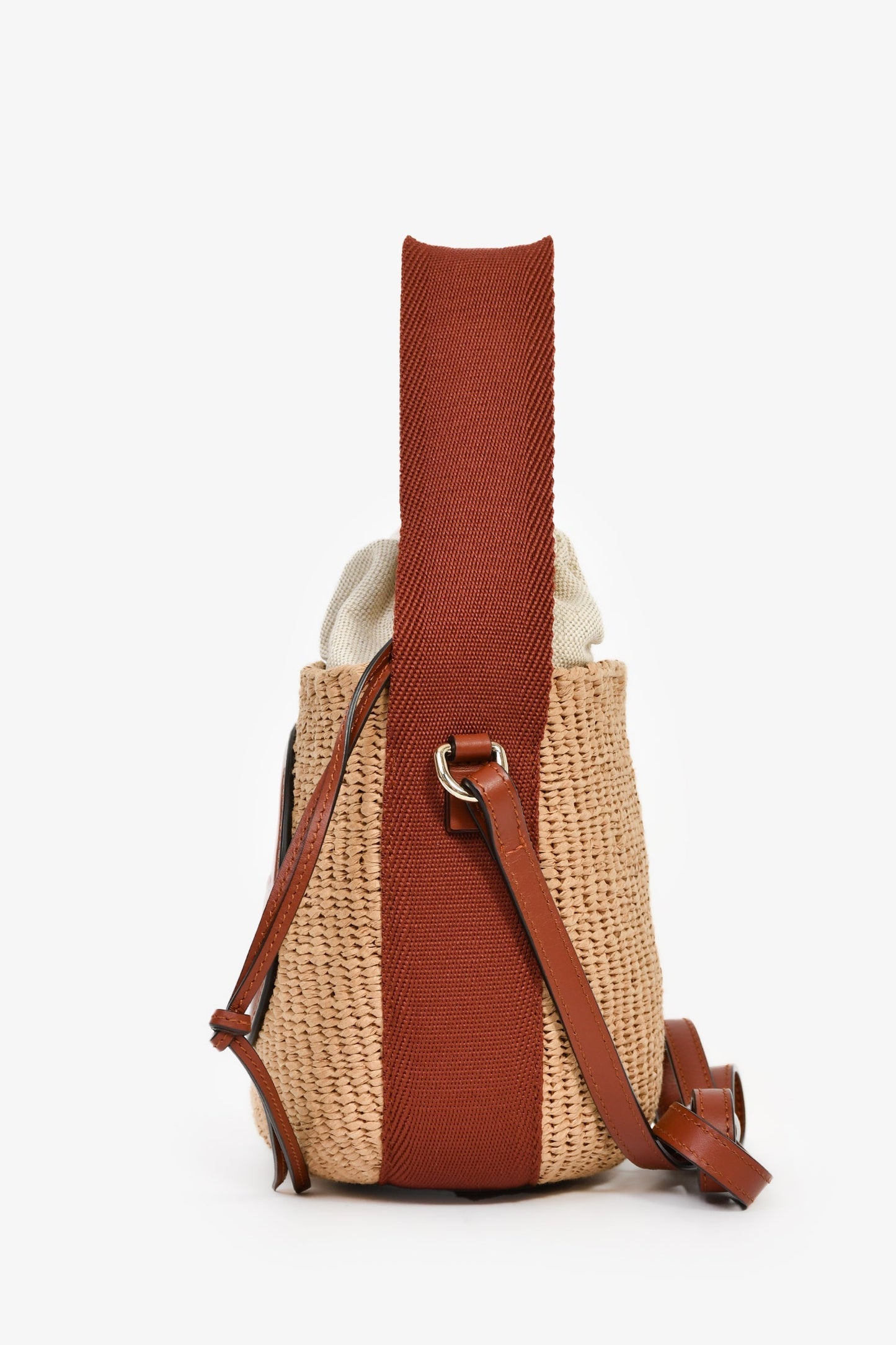 Chloe Brown Straw Leather Horse Medal Crossbody Bucket Bag