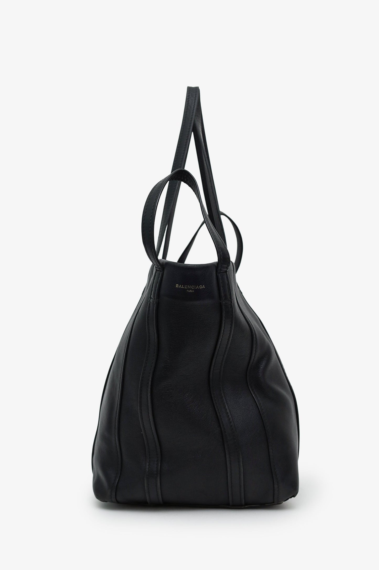 Balenciaga Black Leather Laundry Cabas Tote