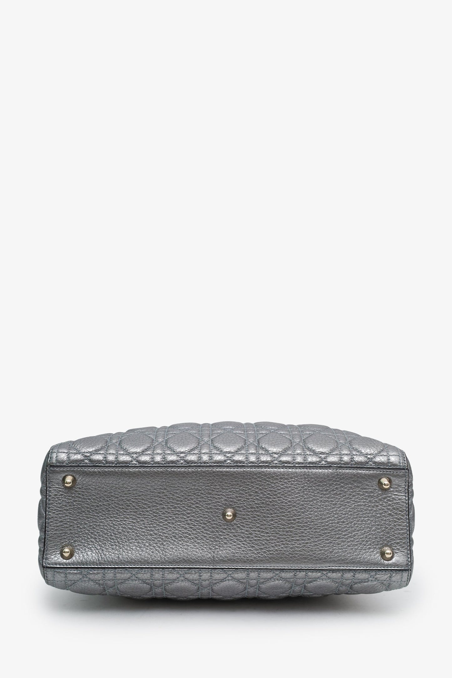 Christian Dior Silver Metallic Leather Large Lady Dior Bag With Strap