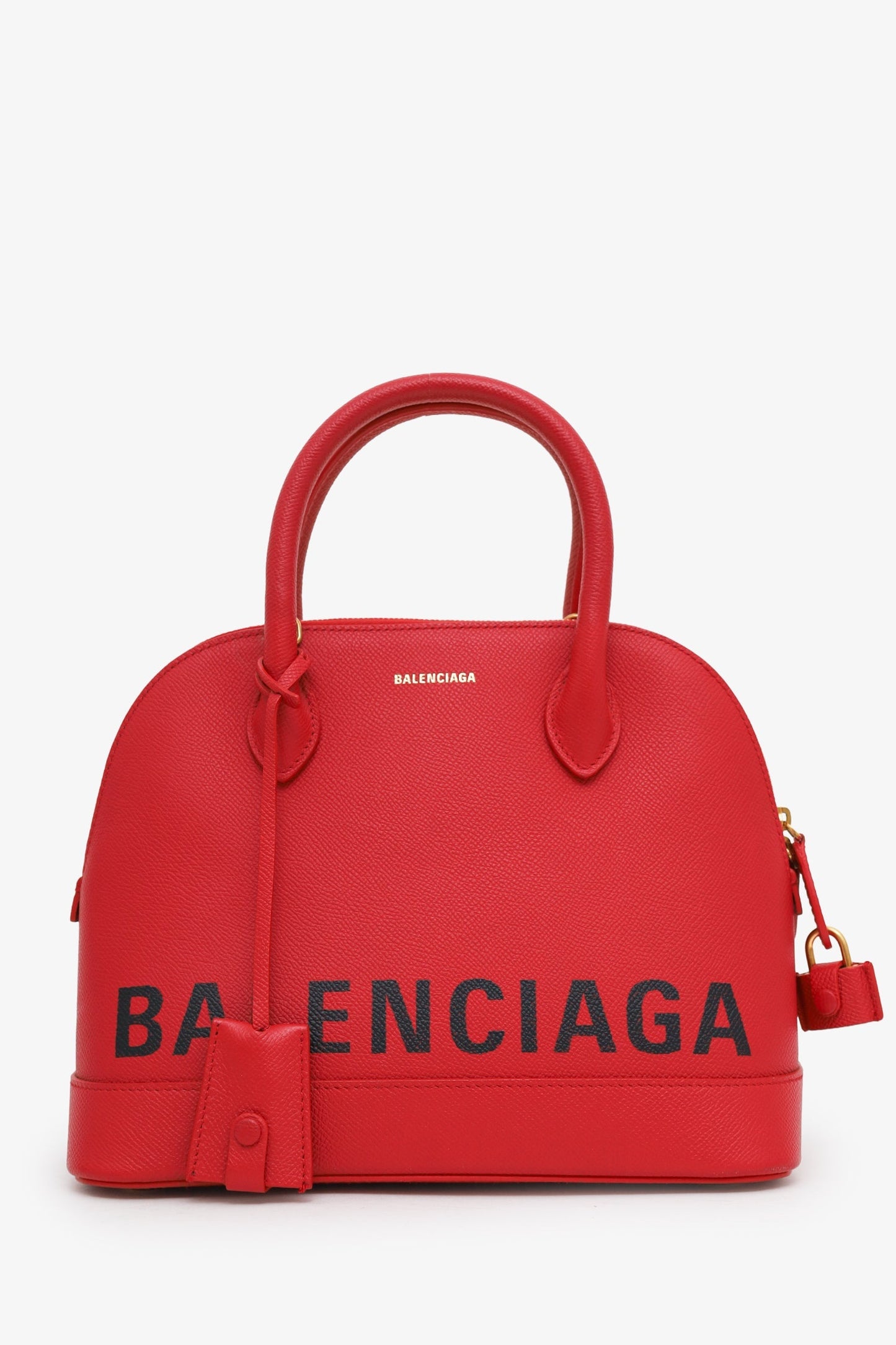 Balenciaga Red Grained Calfskin M Ville Top Handle Bag with Strap