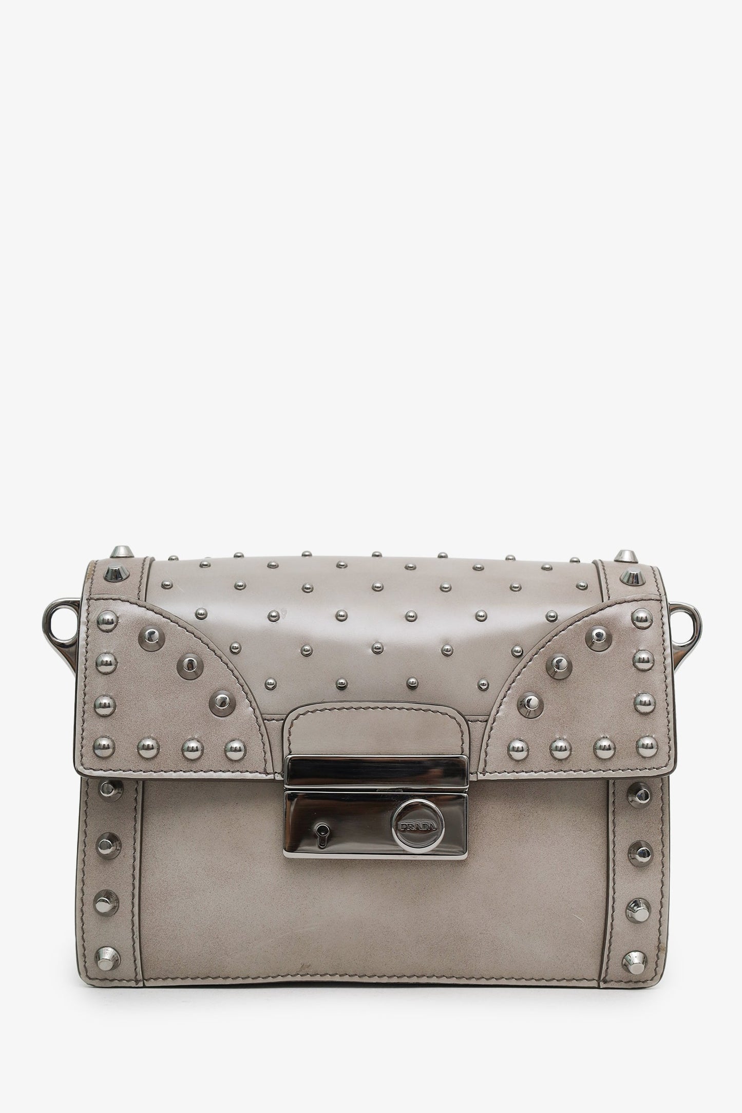 Prada Grey Spazzolato Studded Mini Sound Bag