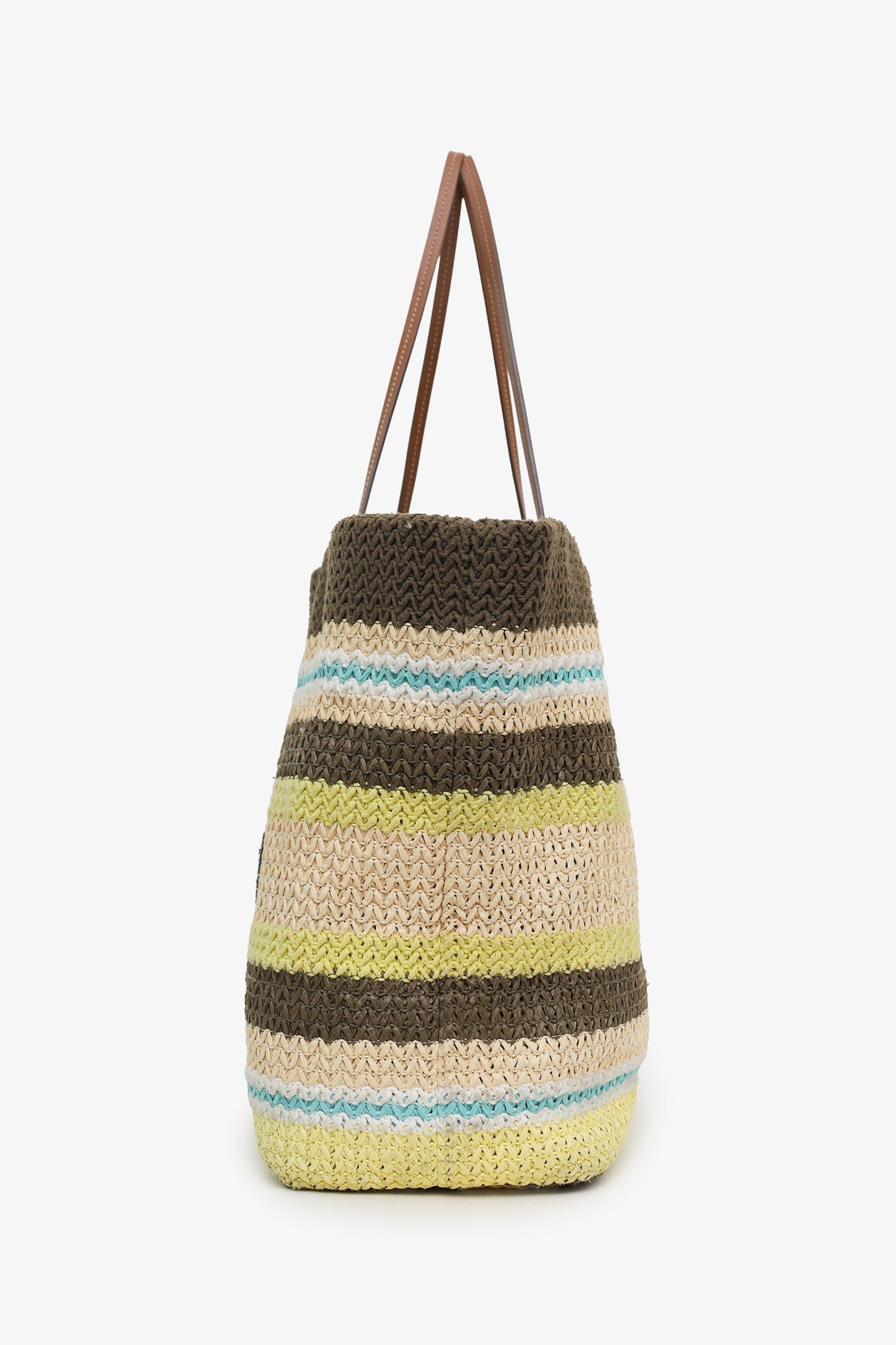 Miu Miu 2025 Limone Natural Raffia Crochet Stripe Tundra Tote Bag
