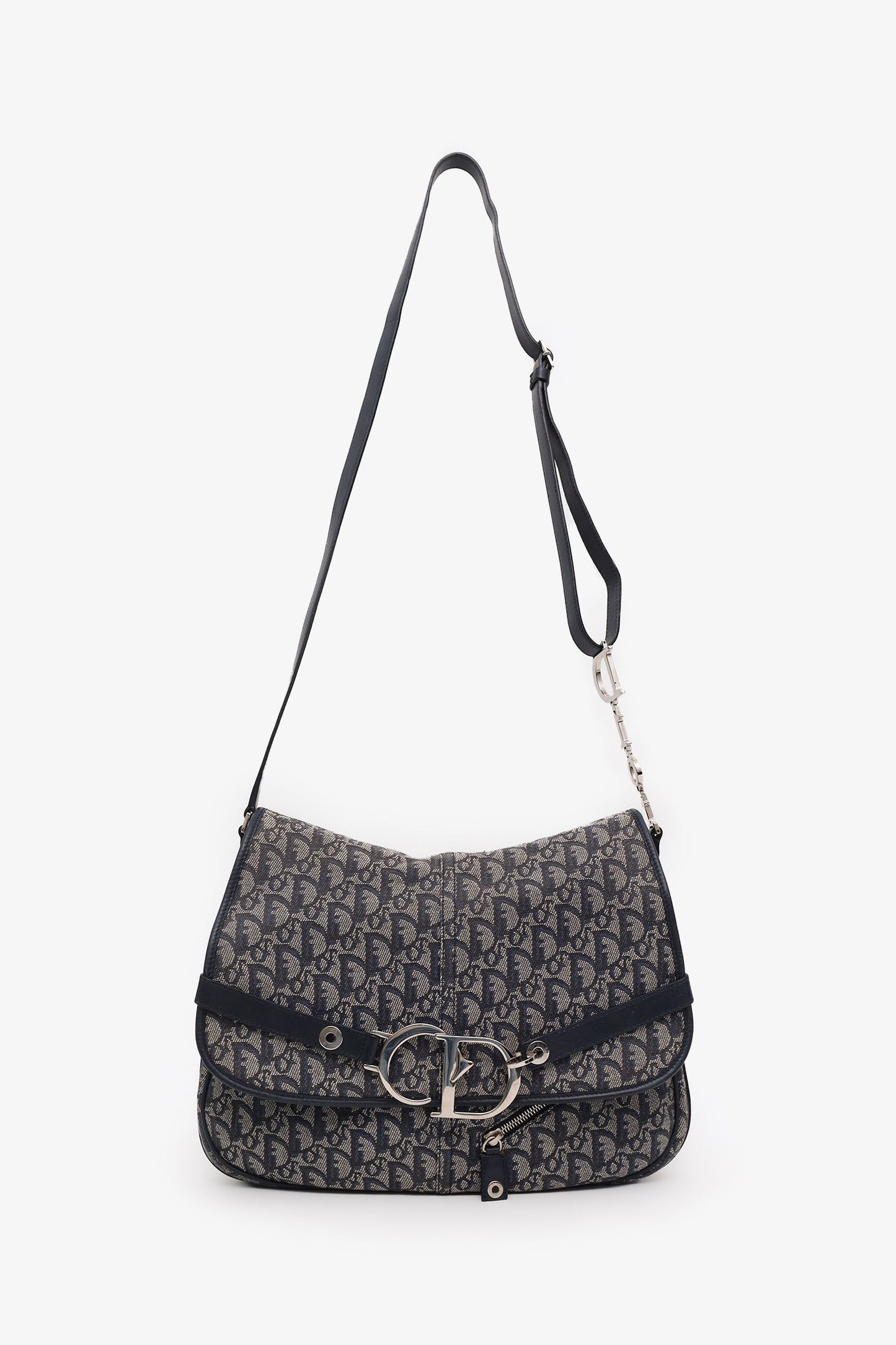 Christian Dior Navy Oblique Trotter Canvas Flap Crossbody Bag