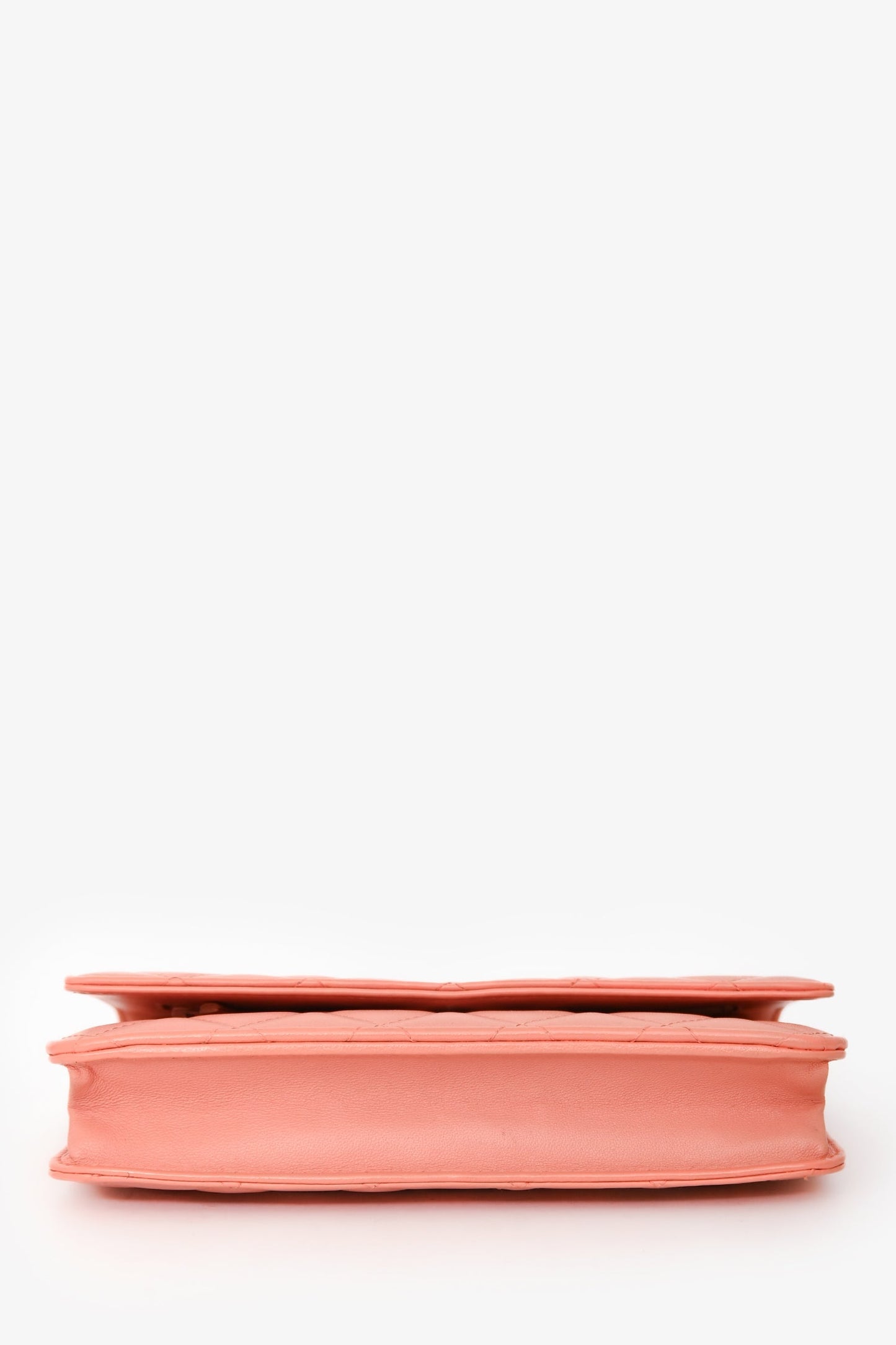 Chanel™ 2012 Peach Orange Leather Quilted 'Classic' Wallet On Chain