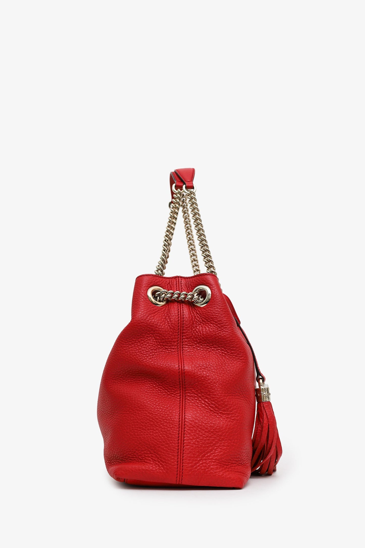 Gucci Red Leather Tassel Soho Chain Tote Bag