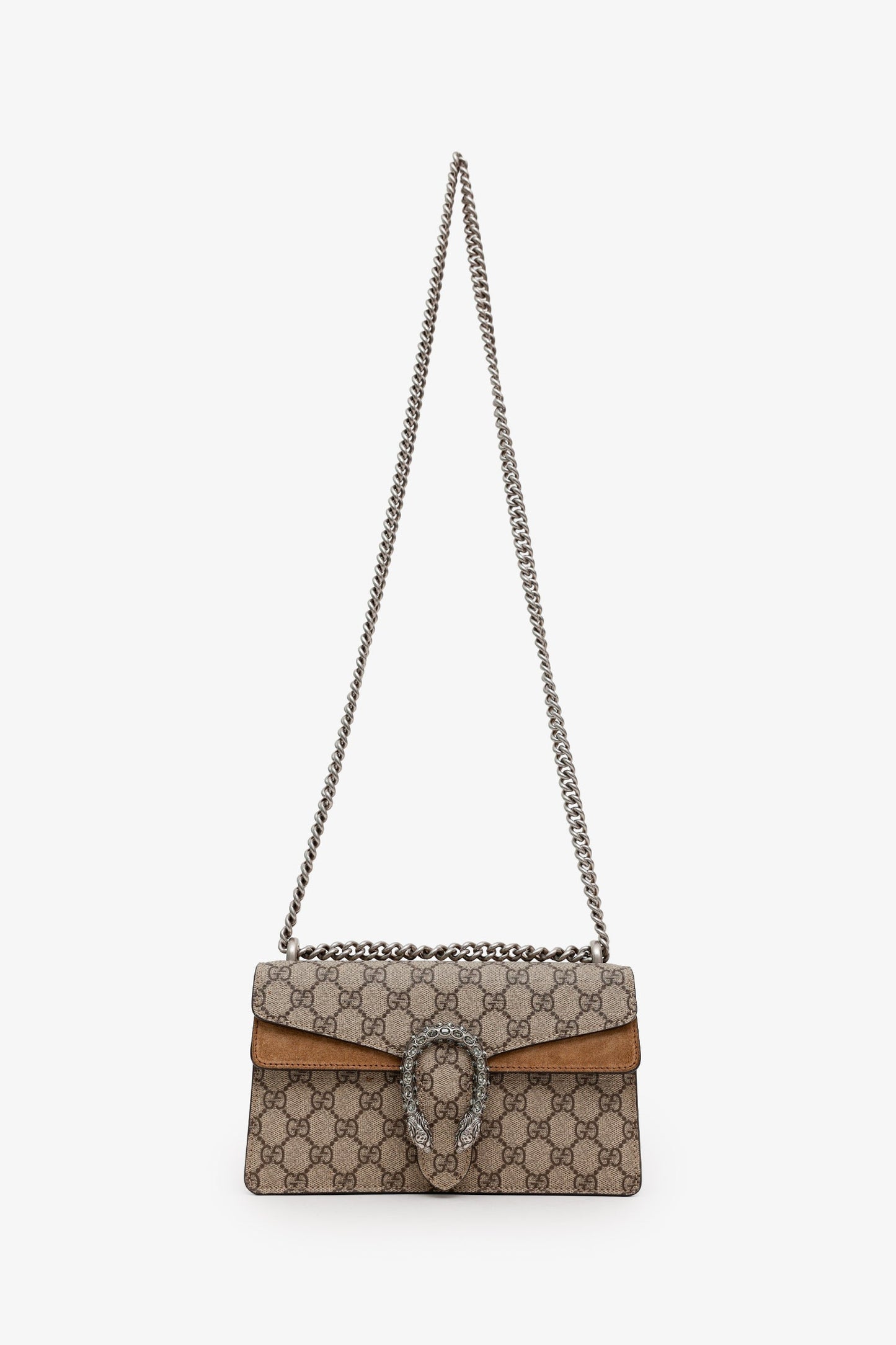 Gucci Beige GG Supreme Monogram Suede Crystal Small Dionysus Shoulder Bag