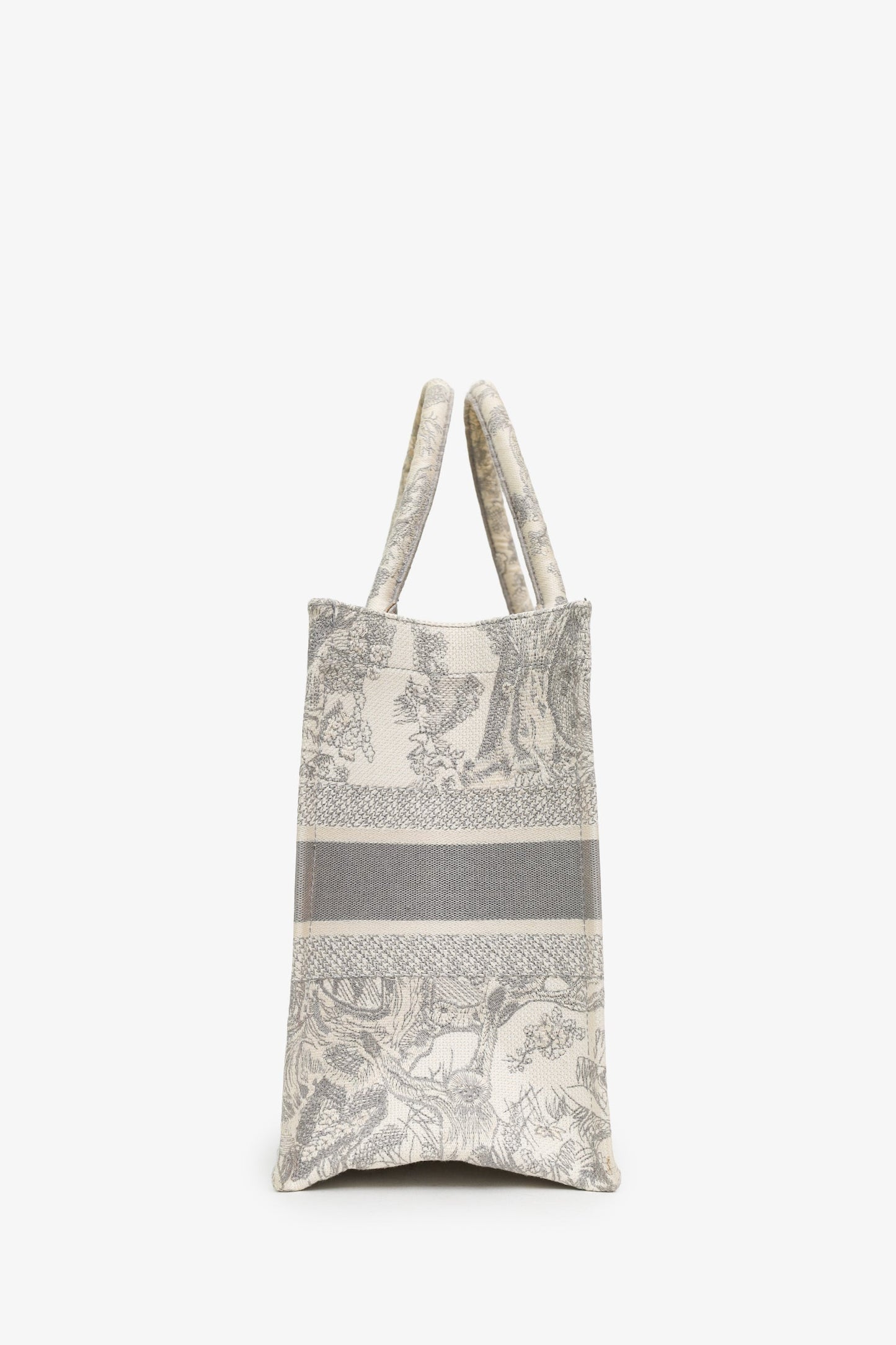 Christian Dior 2020 Grey Canvas Toile de Jouy Embroidered Medium Book Tote