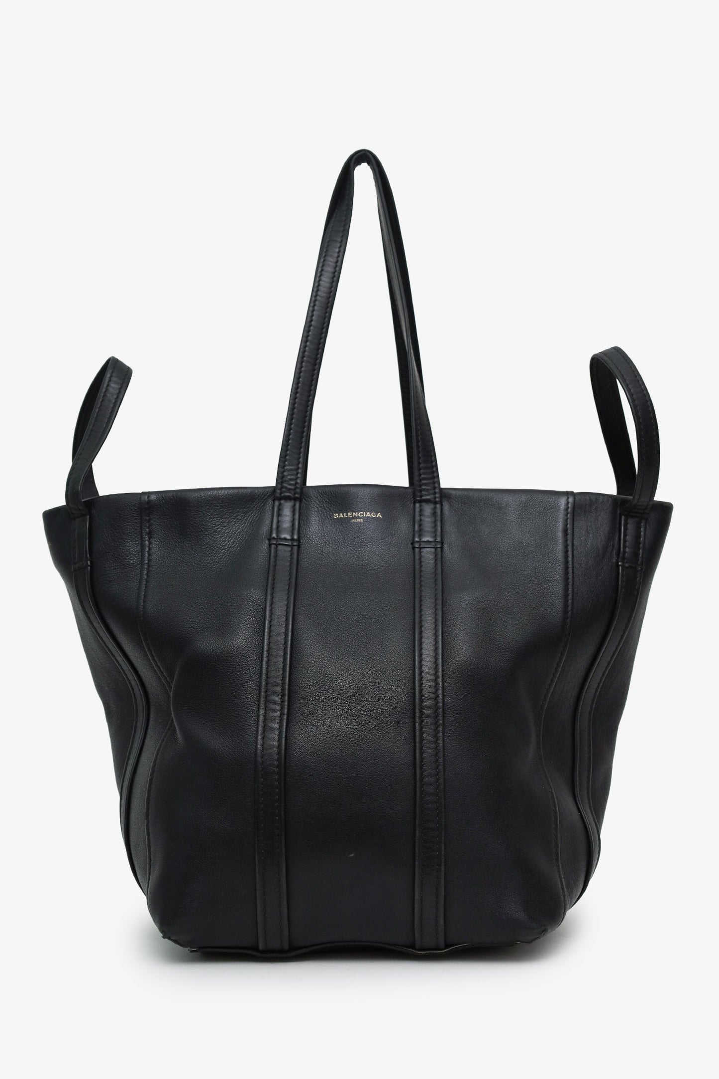 Balenciaga Black Leather Laundry Cabas Tote