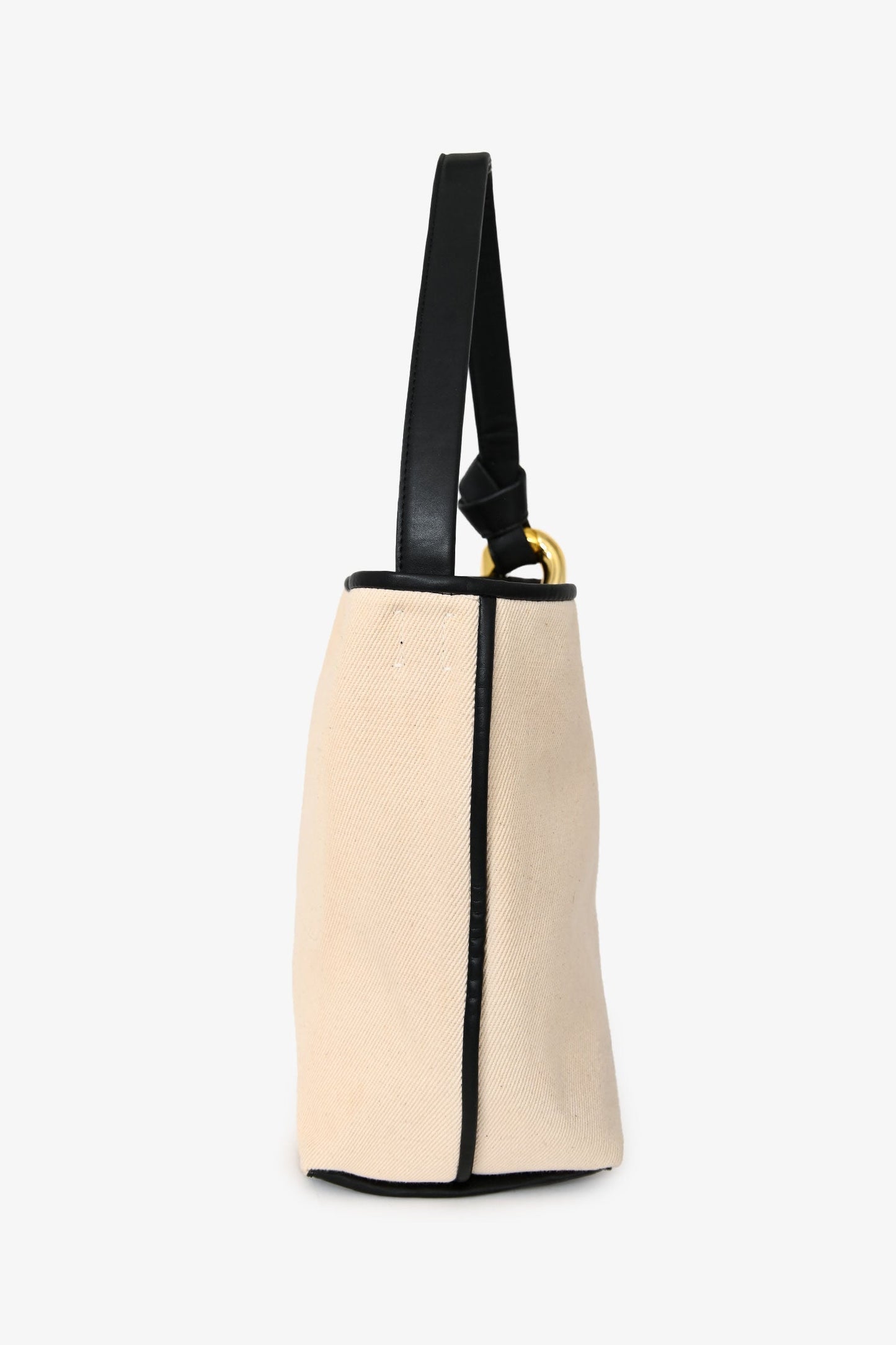 JW Anderson Cream Cotton Canvas Black Leather Bucket Bag