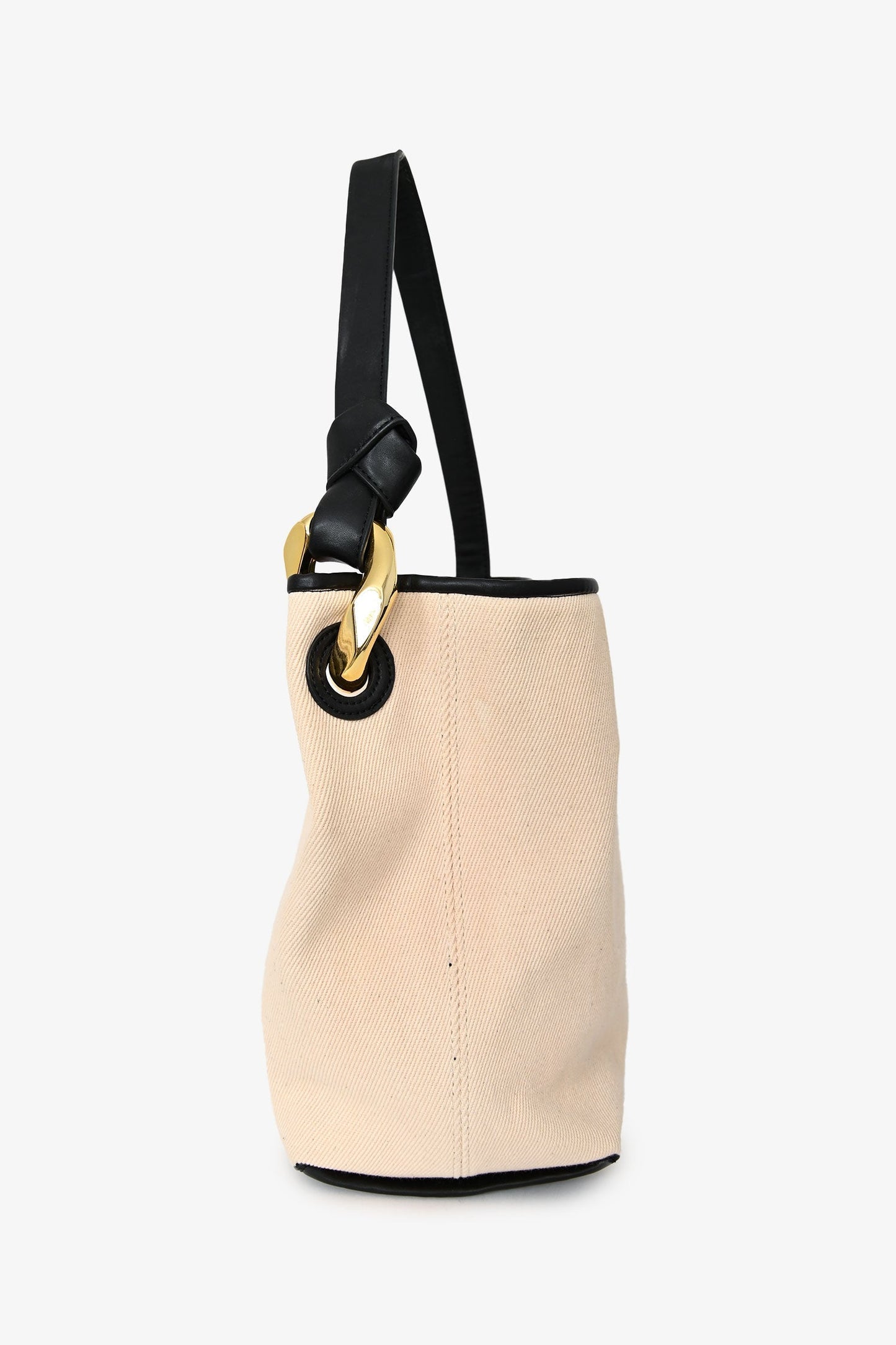 JW Anderson Cream Cotton Canvas Black Leather Bucket Bag