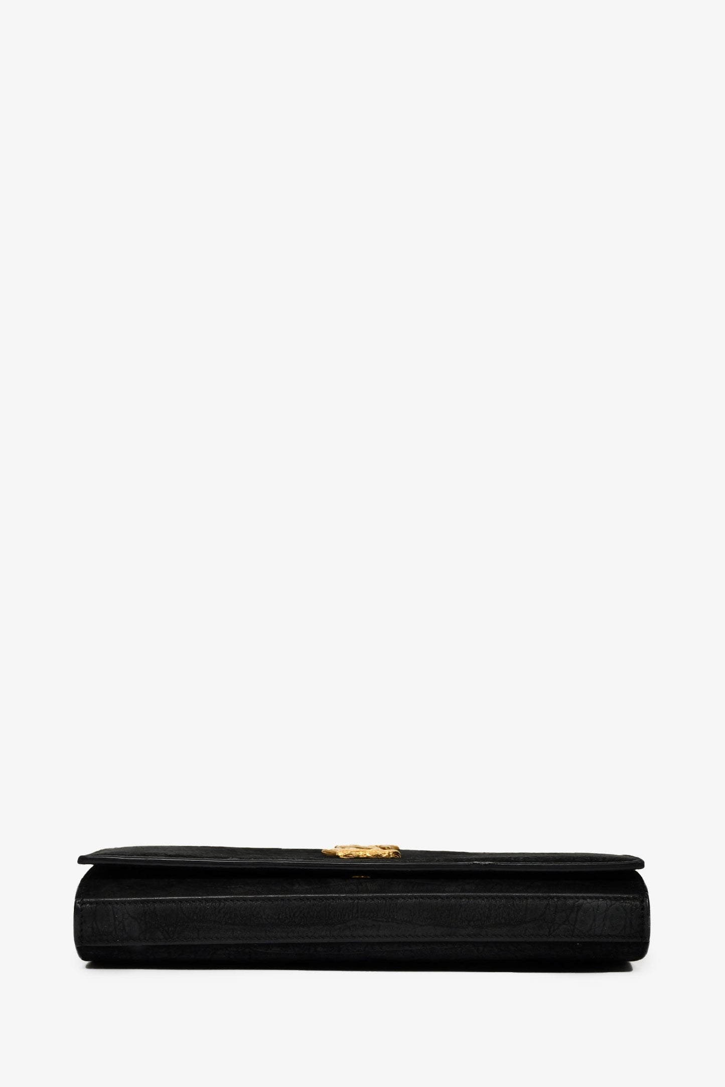 Saint Laurent Black Suede Croc Embossed Cassandre Wallet On Chain Crossbody