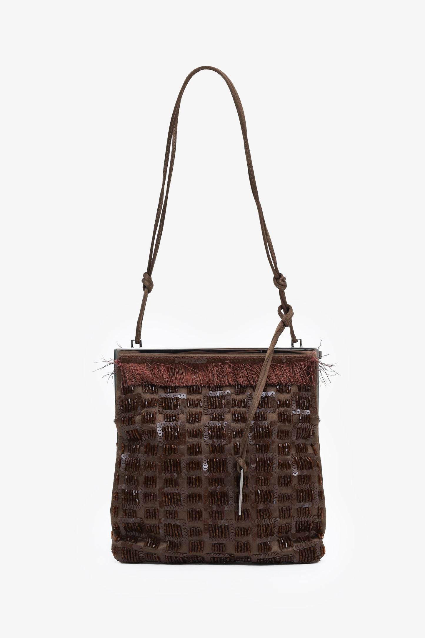 Gucci Brown Sequin Beaded Tassel Shoulder Bag