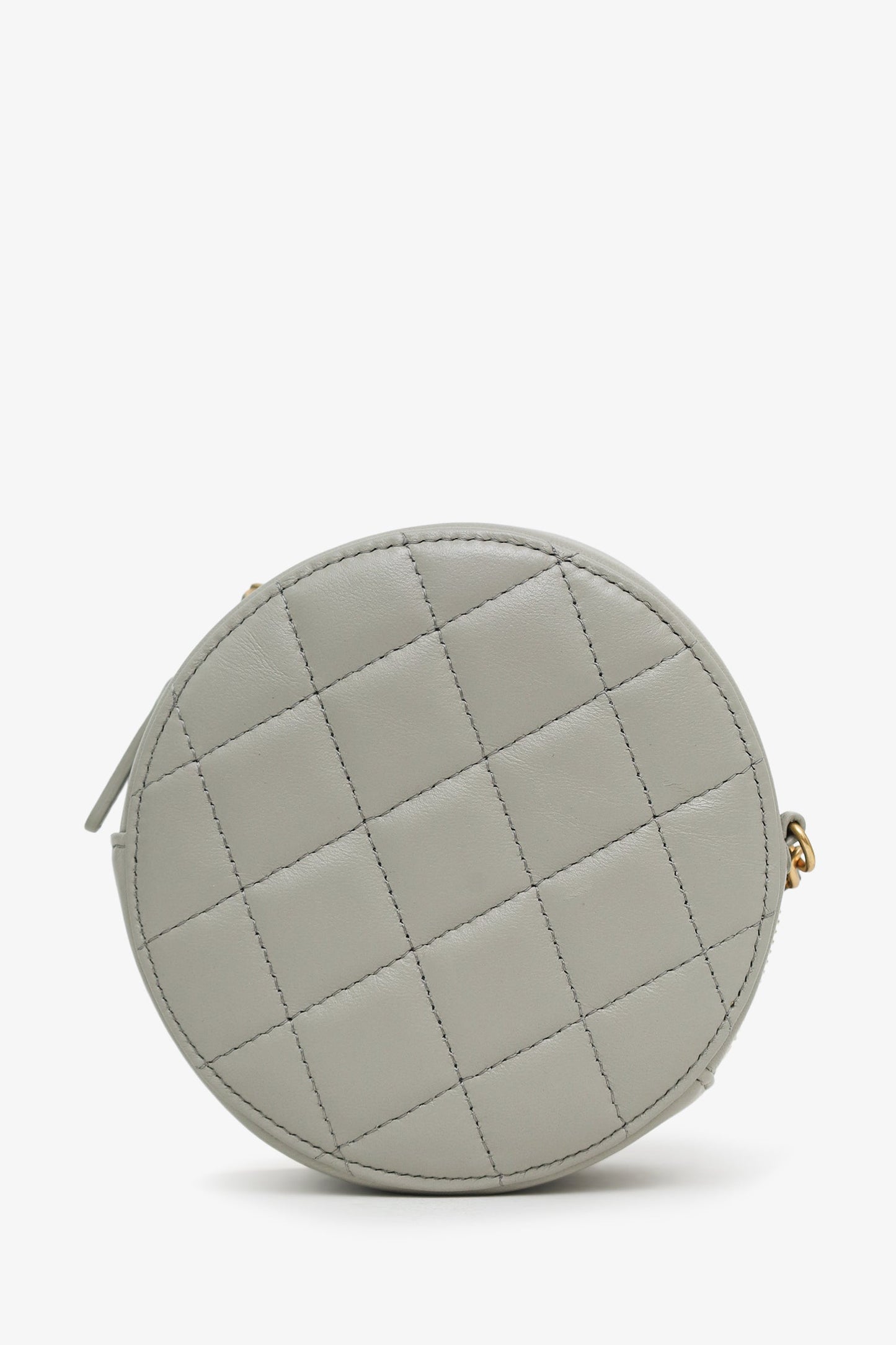 Chanel™ 2021 Grey Quilted Leather Pearl Crush Round Clutch Bag
